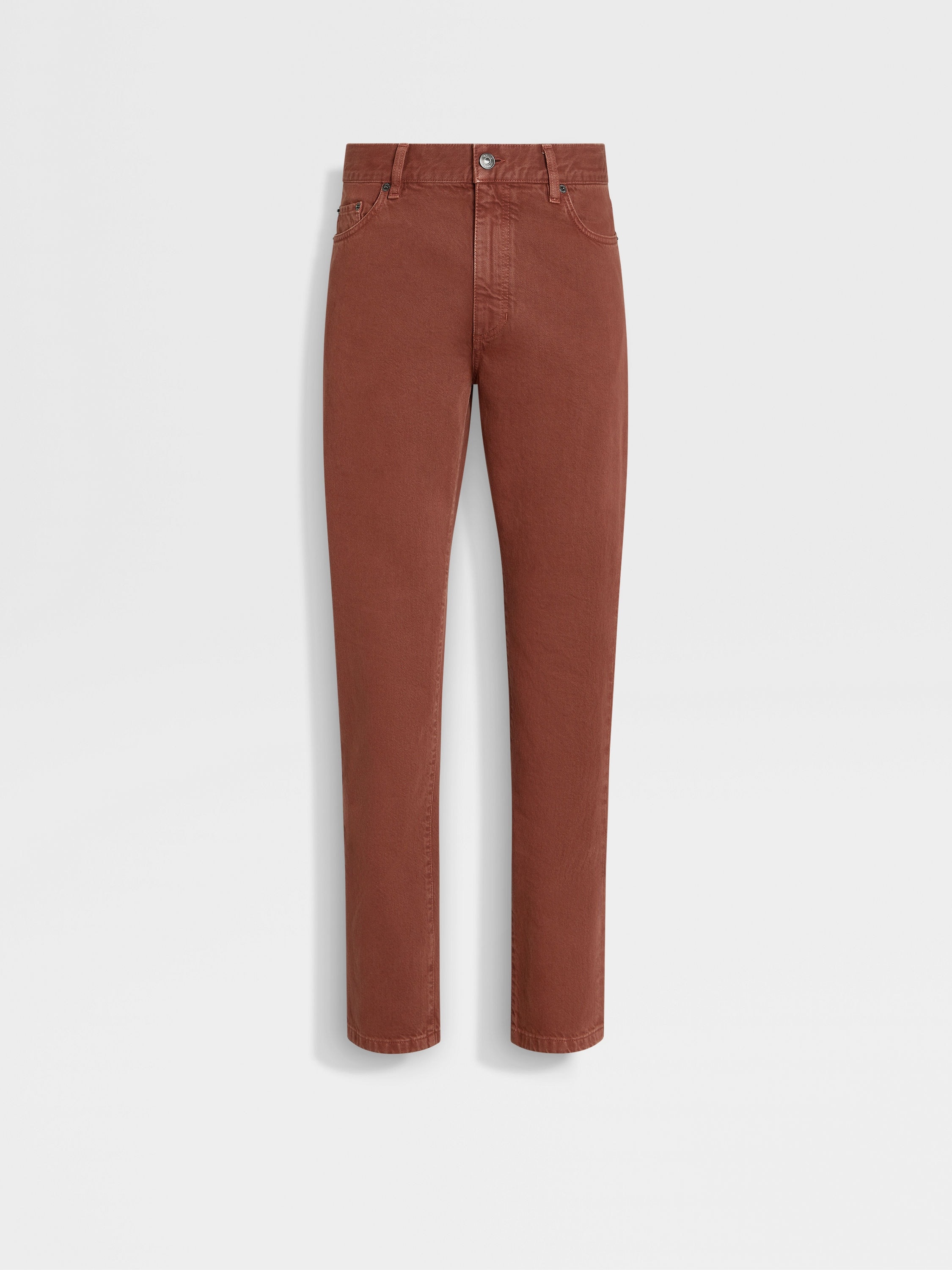 BRICK RED STONE-WASHED COTTON ROCCIA JEANS - 2
