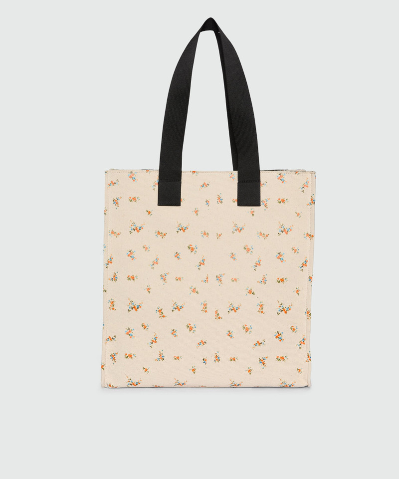 MSGM Ecru canvas tote with print and contrasting handles outlook