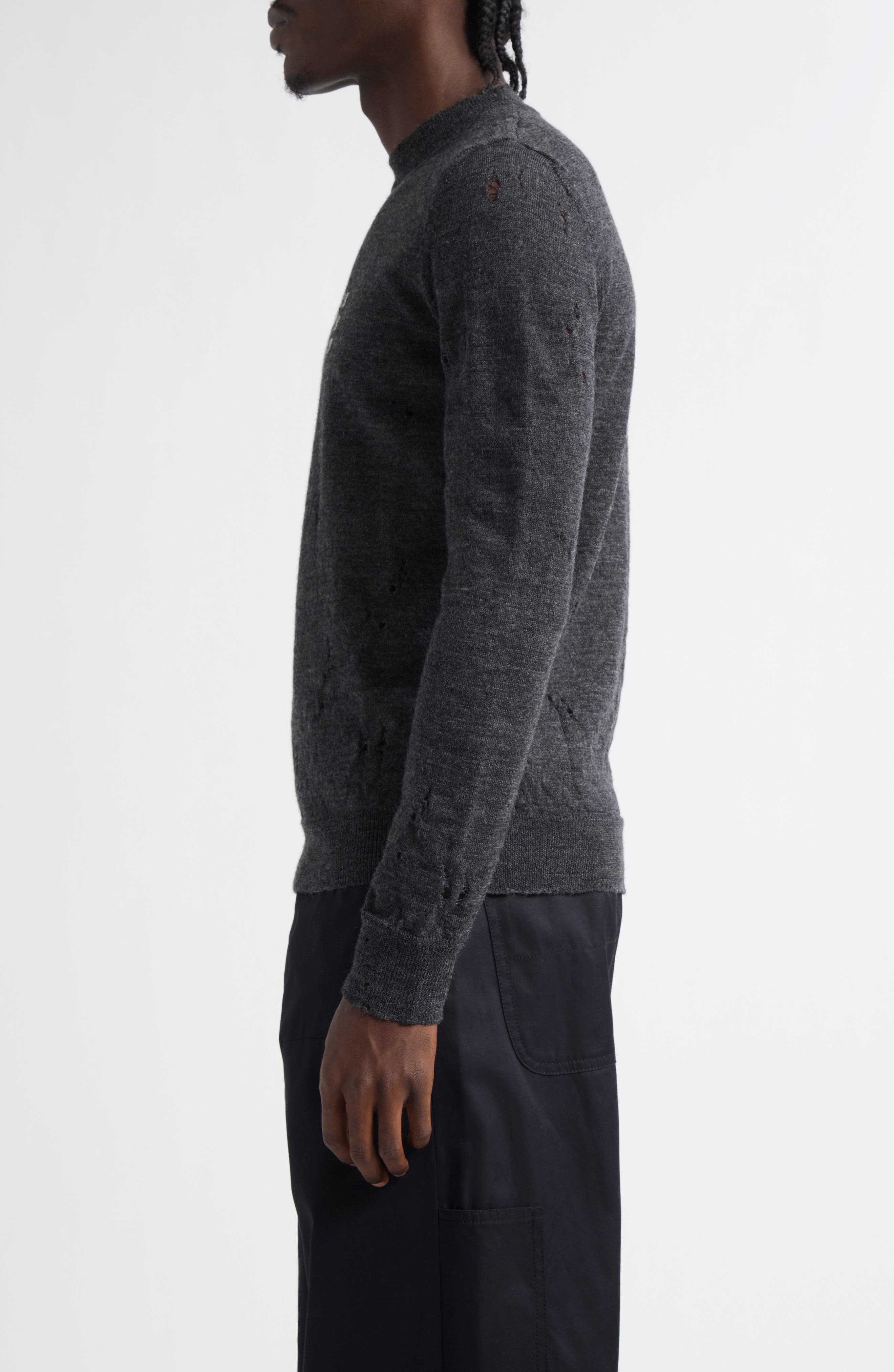 MM6 Maison Margiela Distressed Numeric Motif Virgin Wool Sweater in Dark Grey Melange at Nordstrom - 4
