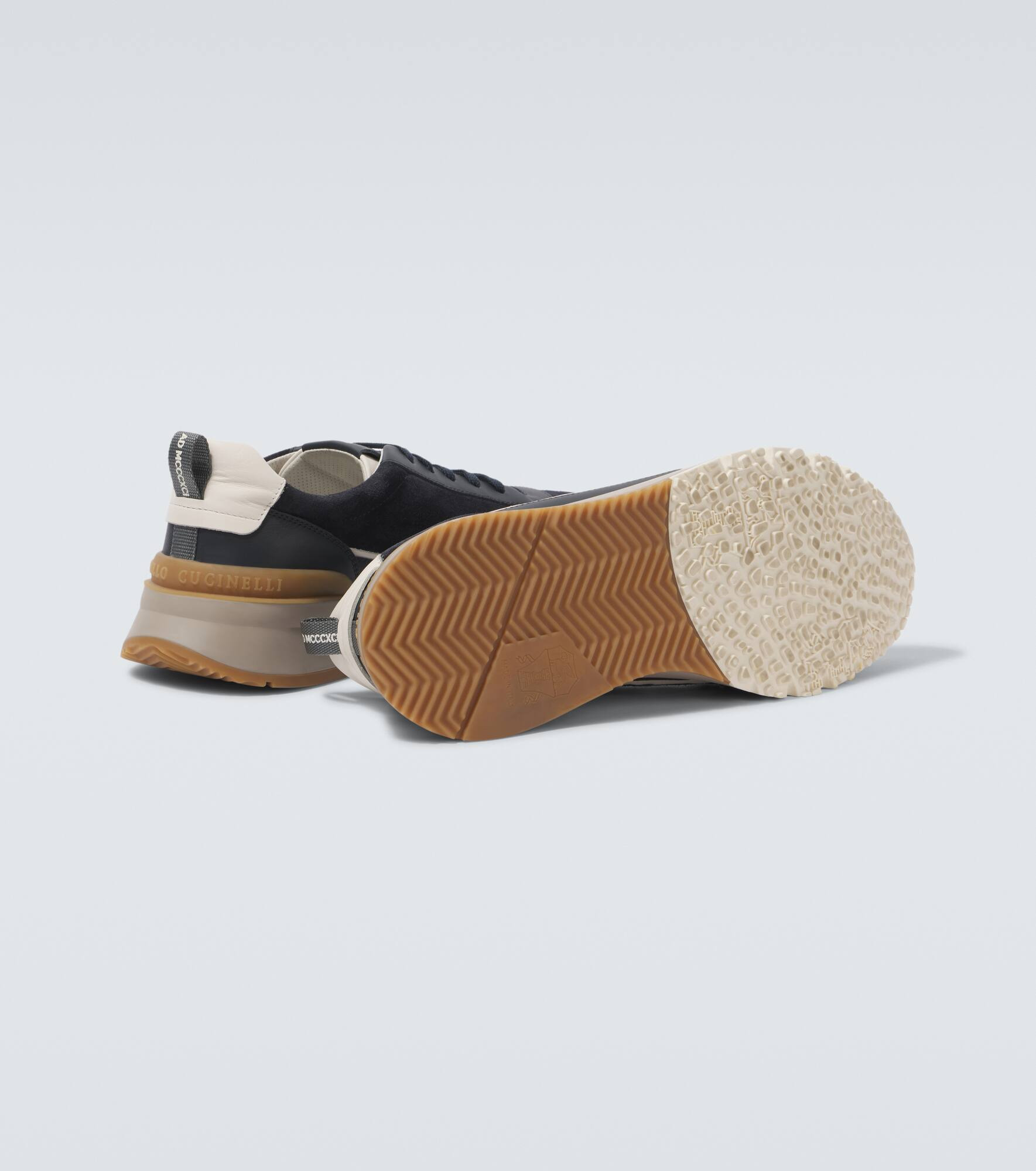 Leather-trimmed suede sneakers - 7
