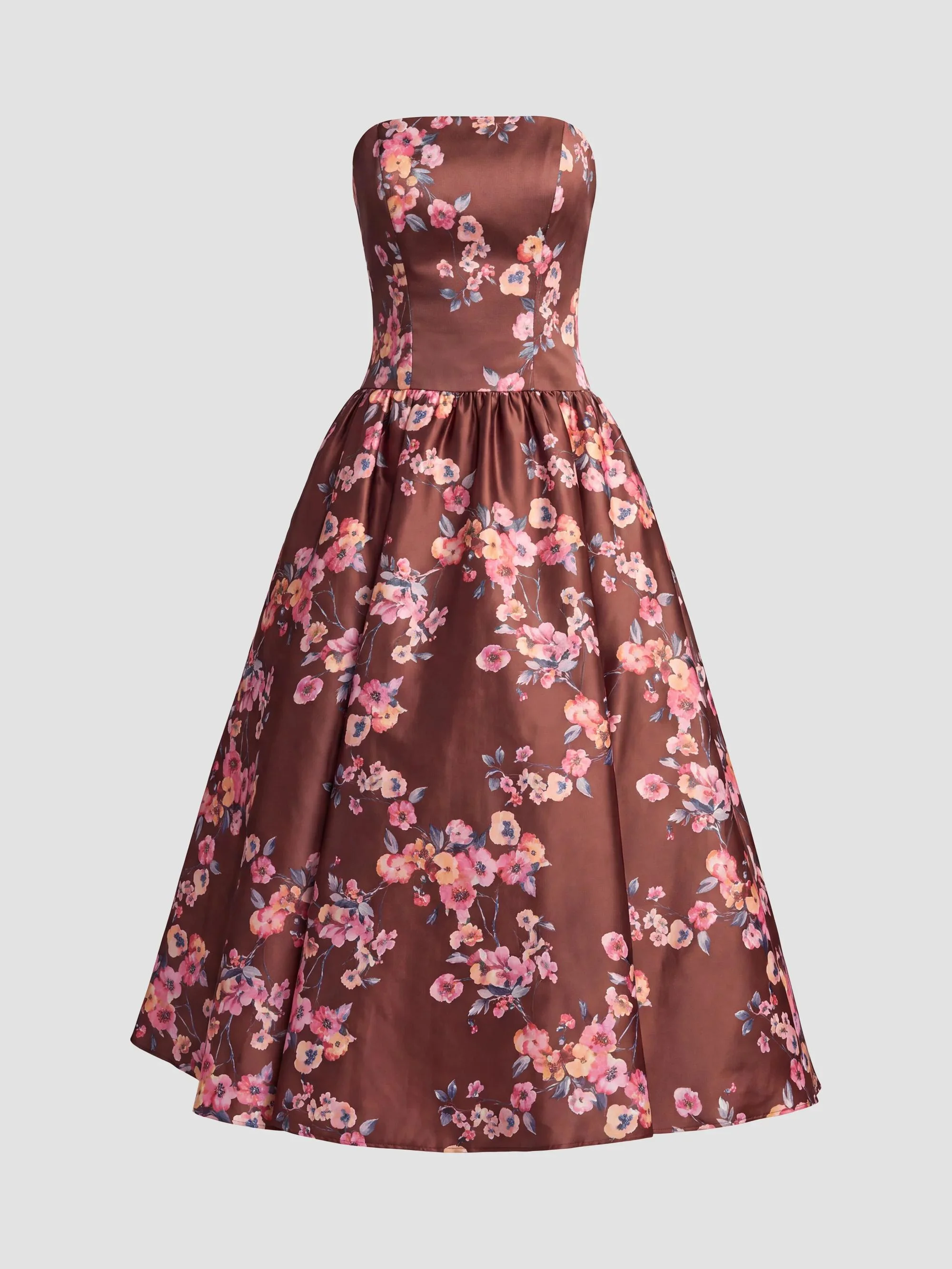 Women's Floral Satin Drop Waist Midi Dress - Bordeaux Multi - 1