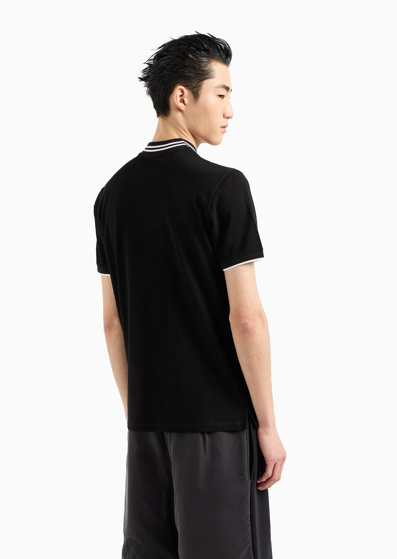 Mercerised piqué polo shirt with zip, bomber jacket collar and micro eagle embroidery 3