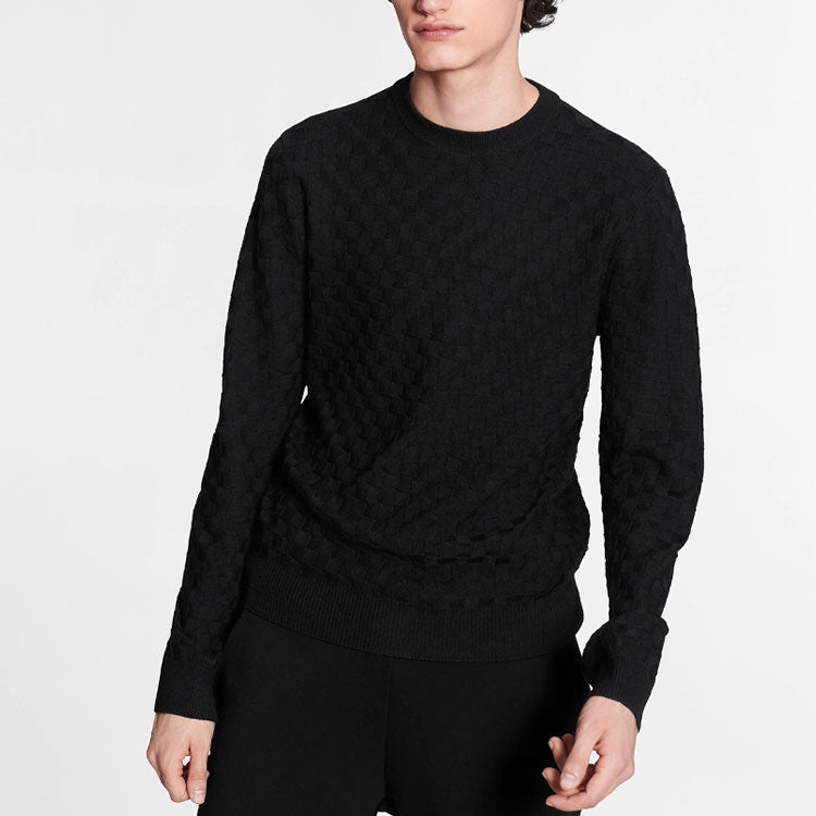 Men's LOUIS VUITTON FW21 Solid Color Casual Round Neck Long Sleeves Knit Black 1A7XCG - 2