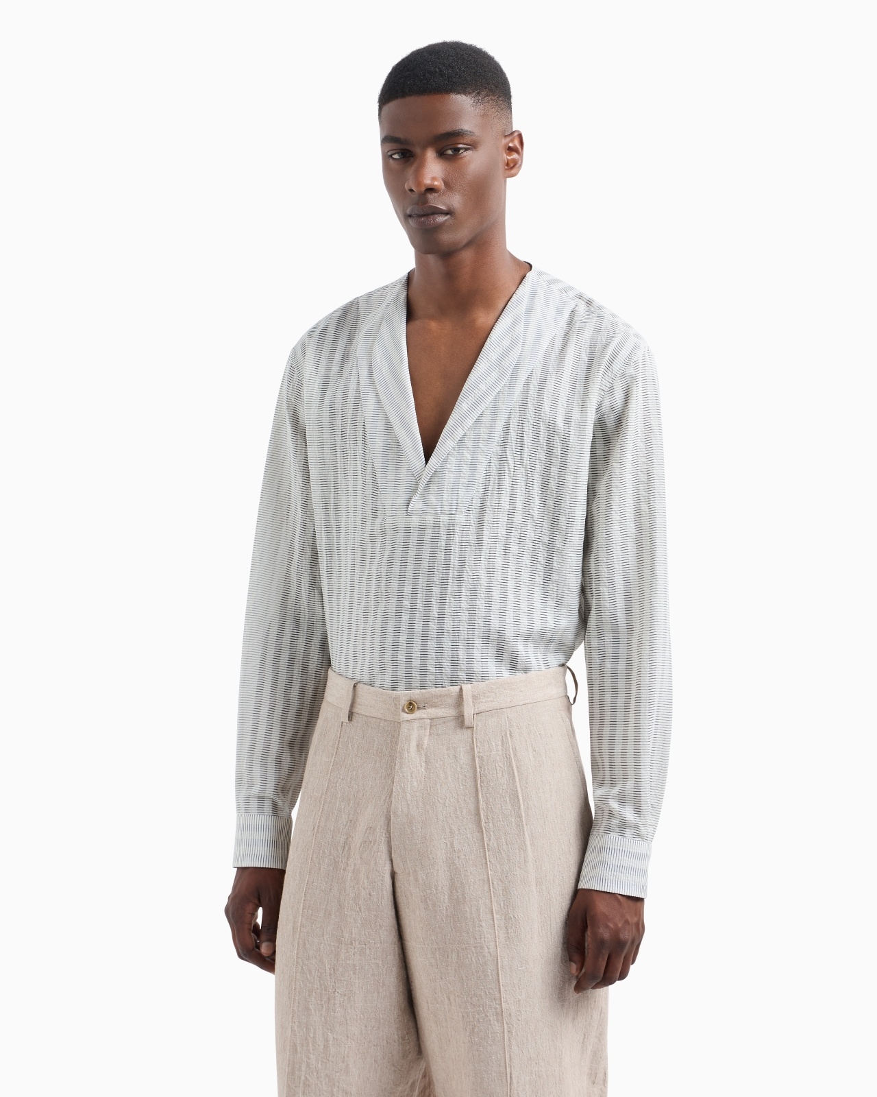 STRIPED COTTON AND SILK POLO SHIRT - 4