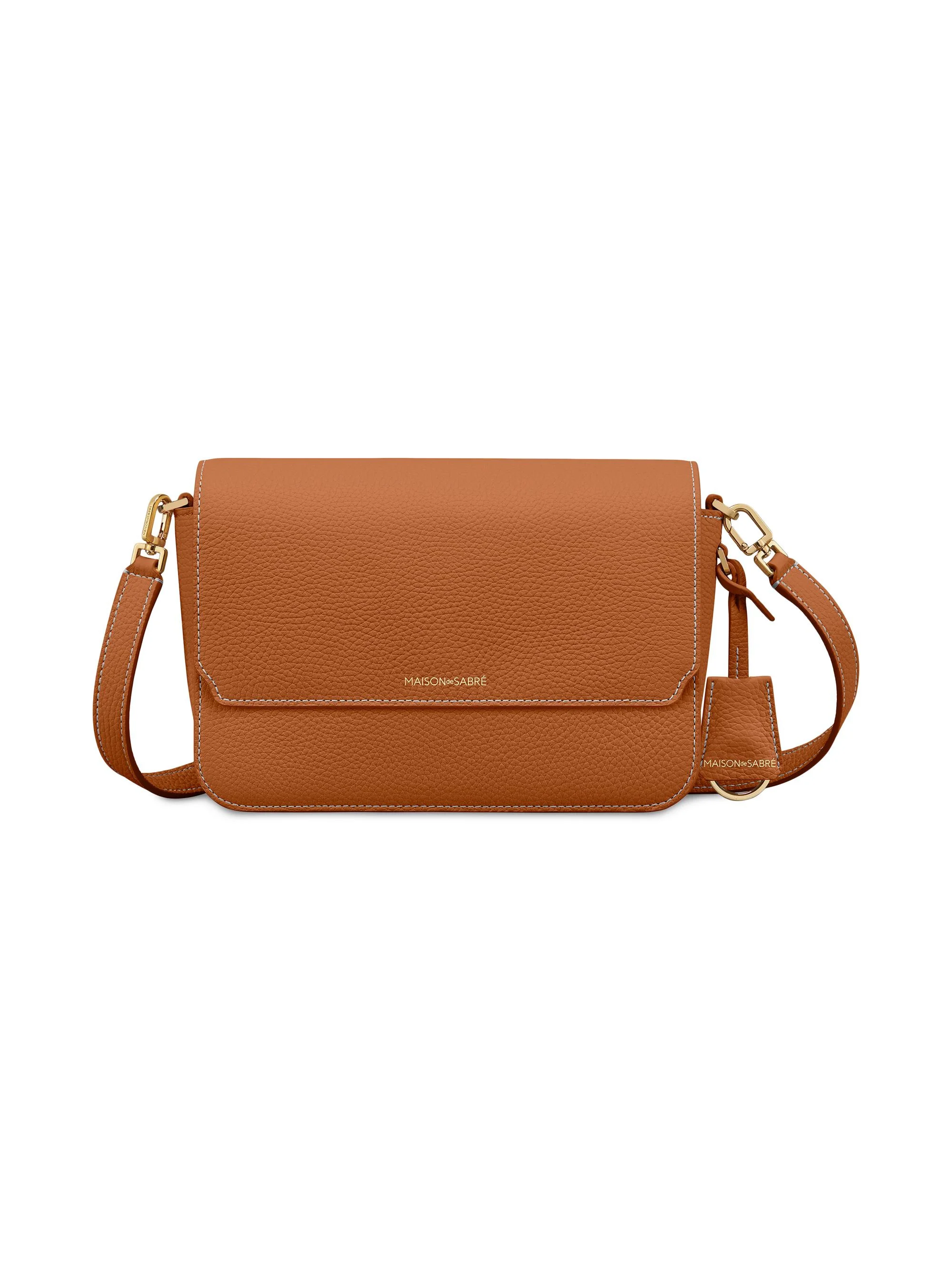 Women's Medium Leather Flap Shoulder Bag - Pecan Brown - 1