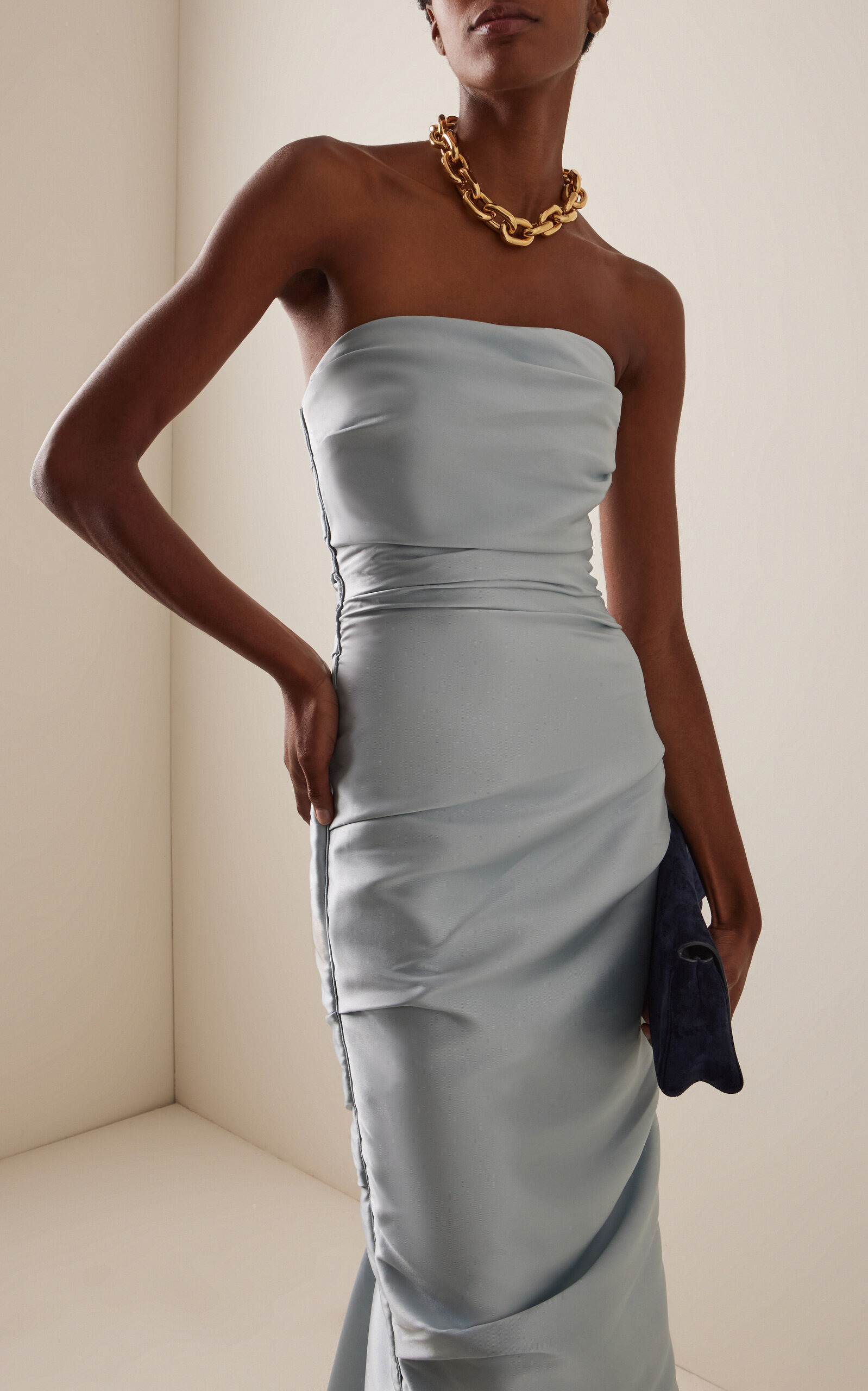Draped Strapless Mikado Gown light blue - 3