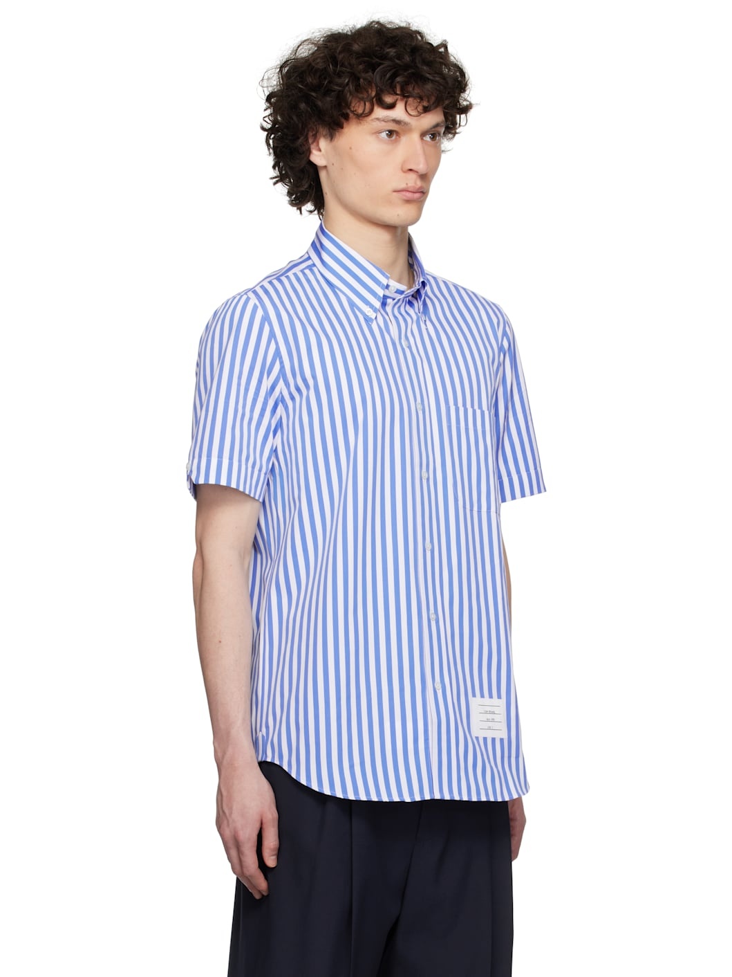 Navy & White Straight Fit Button Down Poplin Shirt - 2
