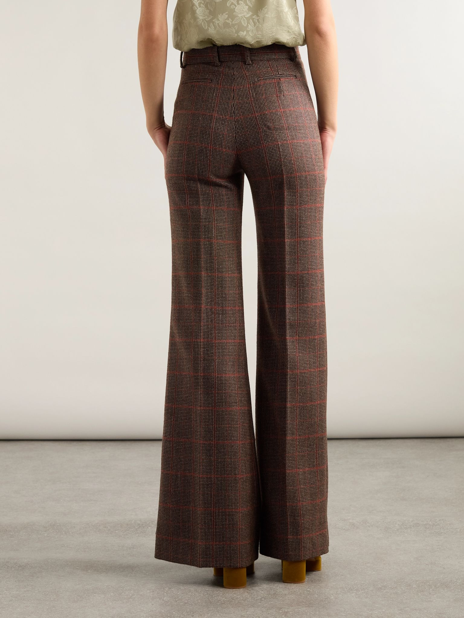 Checked wool flared pants Brown - 4