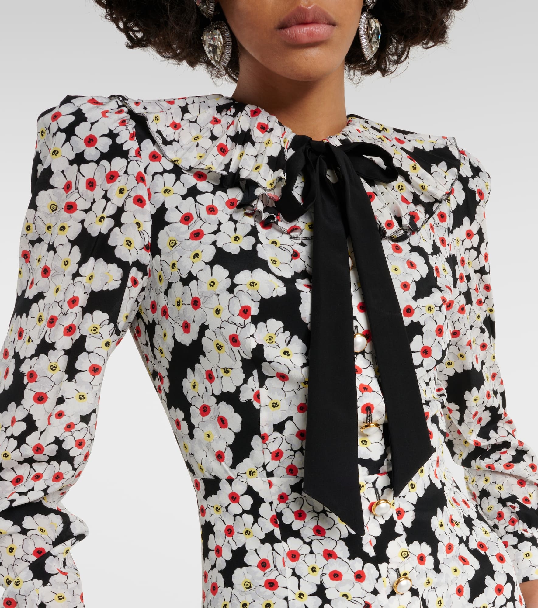 Floral bow-detail silk minidress - 4