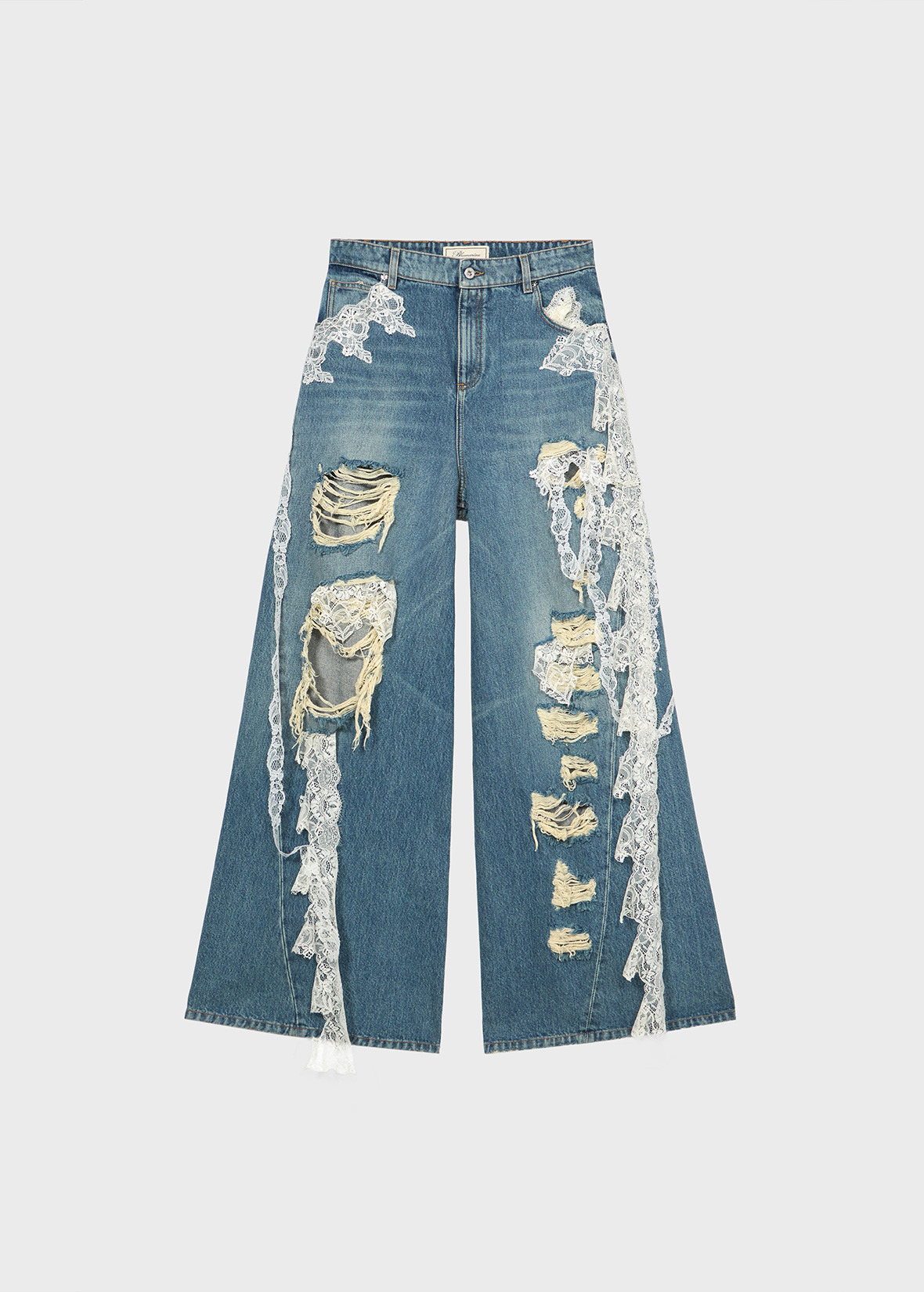 DESTROYED EXTRA BAGGY JEANS WITH LACE TRIM - 1