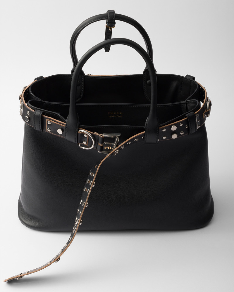 Large Prada Buckle leather bag with studded belt 5
