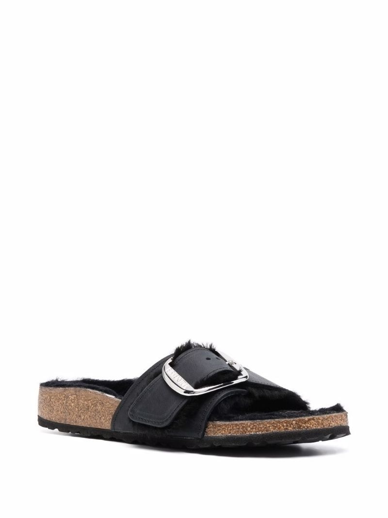 shearling-lined single-buckle sandals - 2