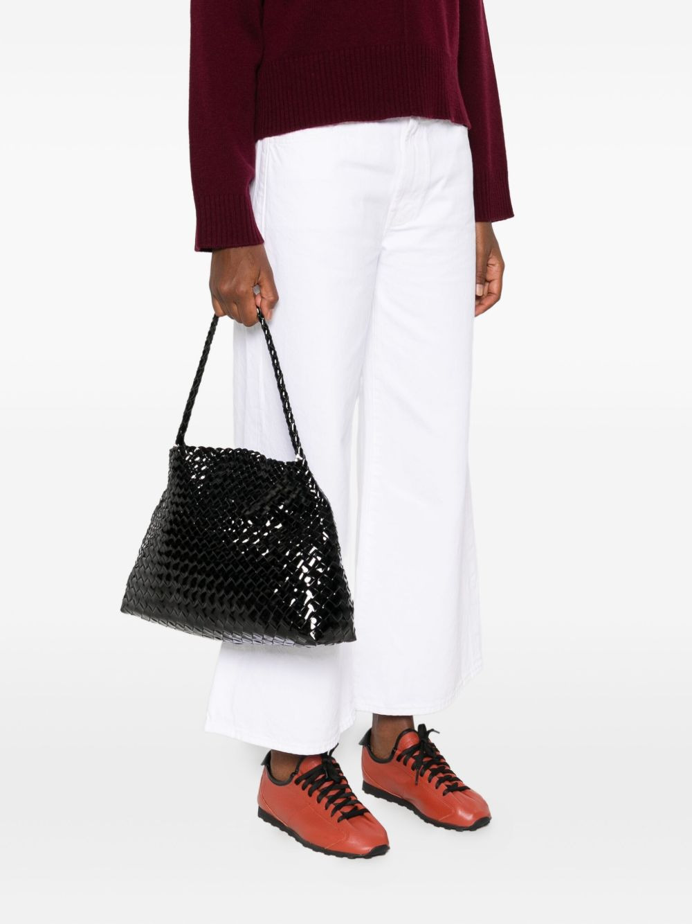 patent-leather woven tote bag - 2