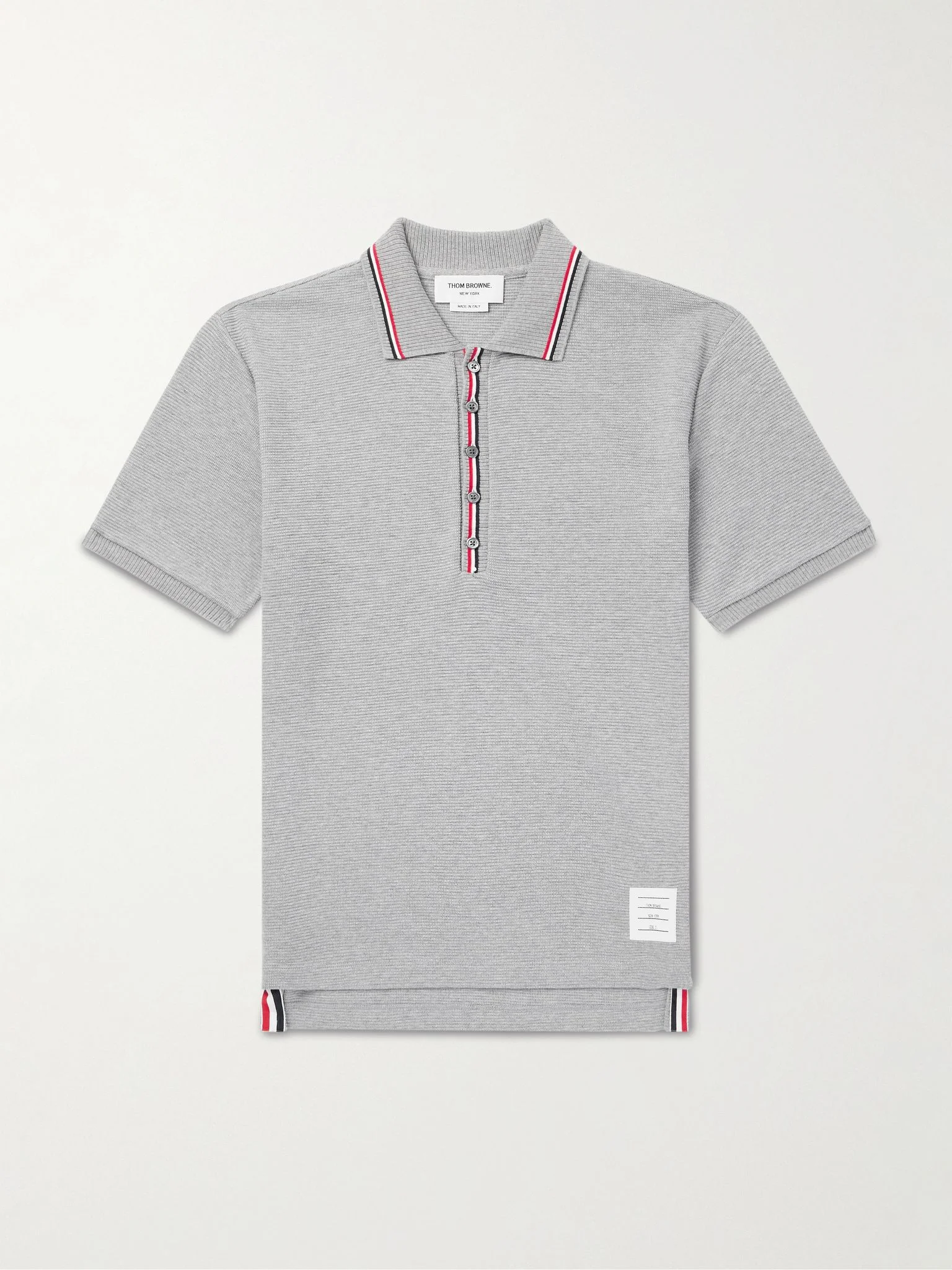 Logo-Appliquéd Striped Waffle-Knit Cotton Polo Shirt Gray - 1