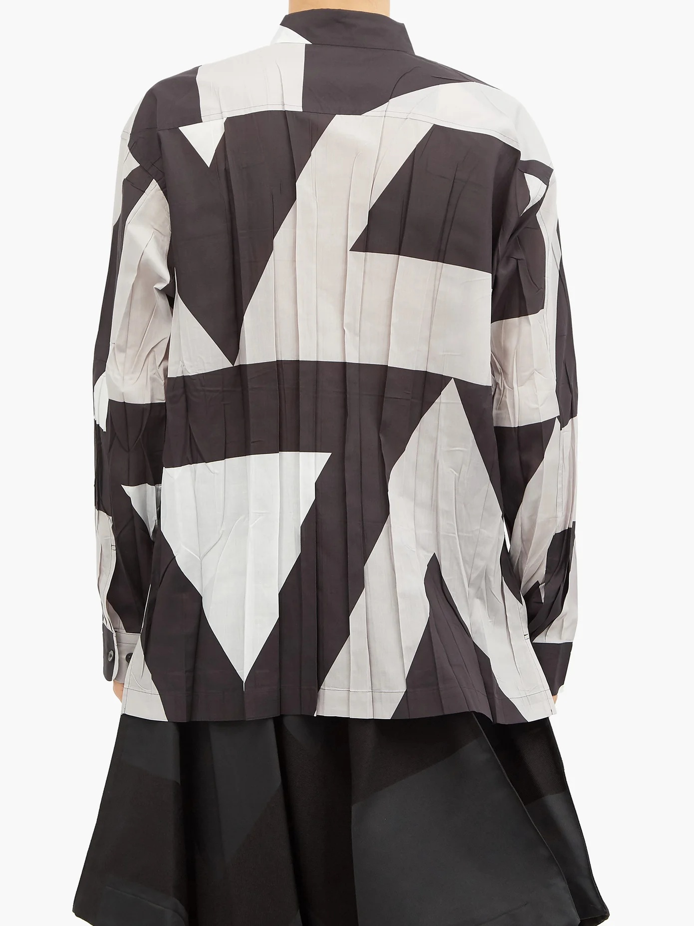 Pleated geometric-print twill shirt - 5