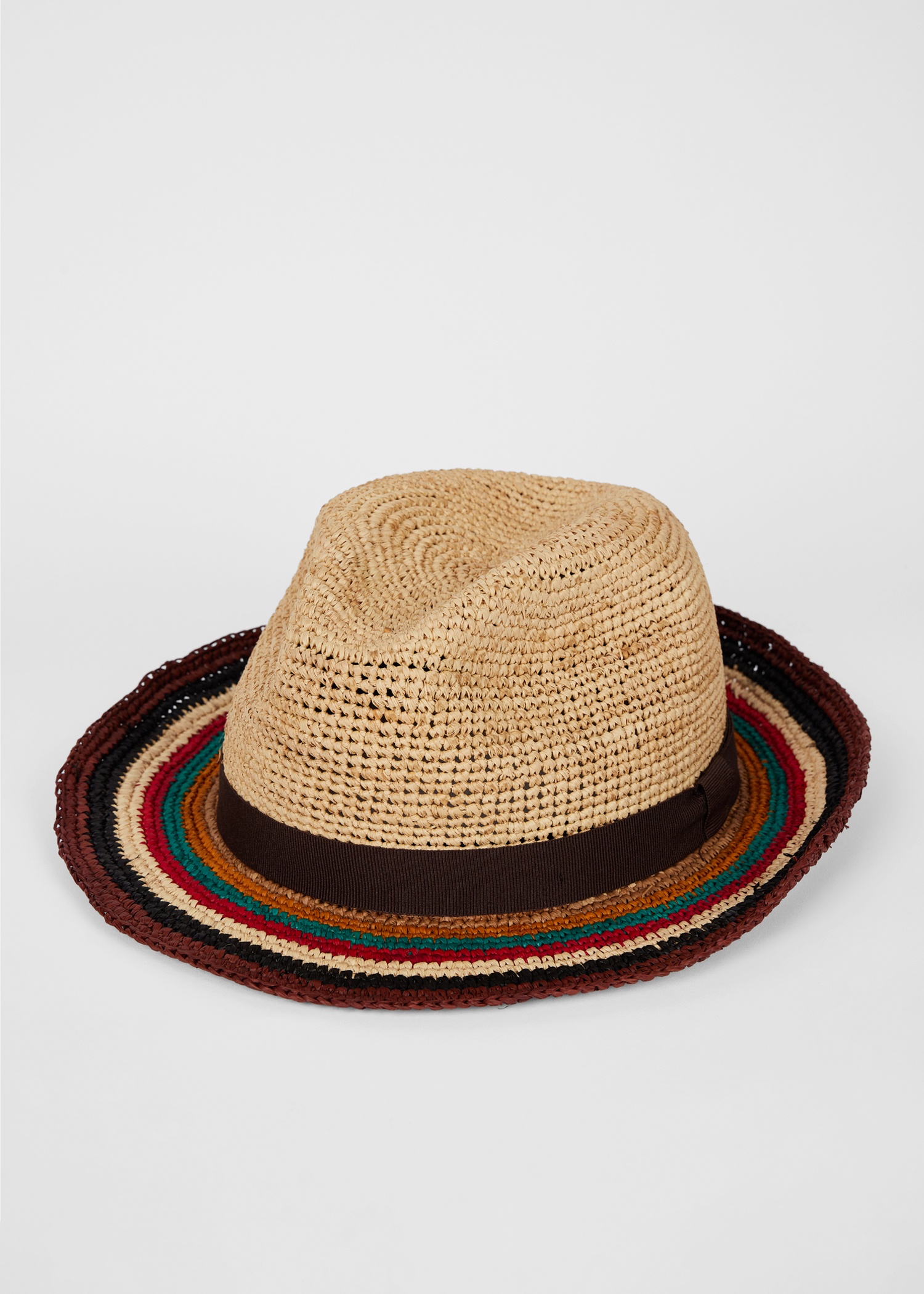 Brown 'Signature Stripe' Straw Trilby Hat - 2