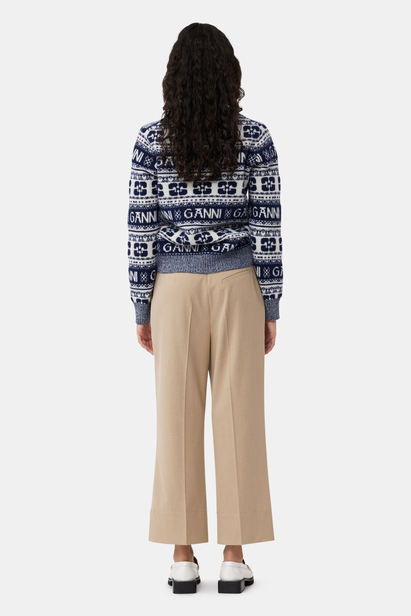 BEIGE DRAPEY MELANGE CROPPED PANTS - 3