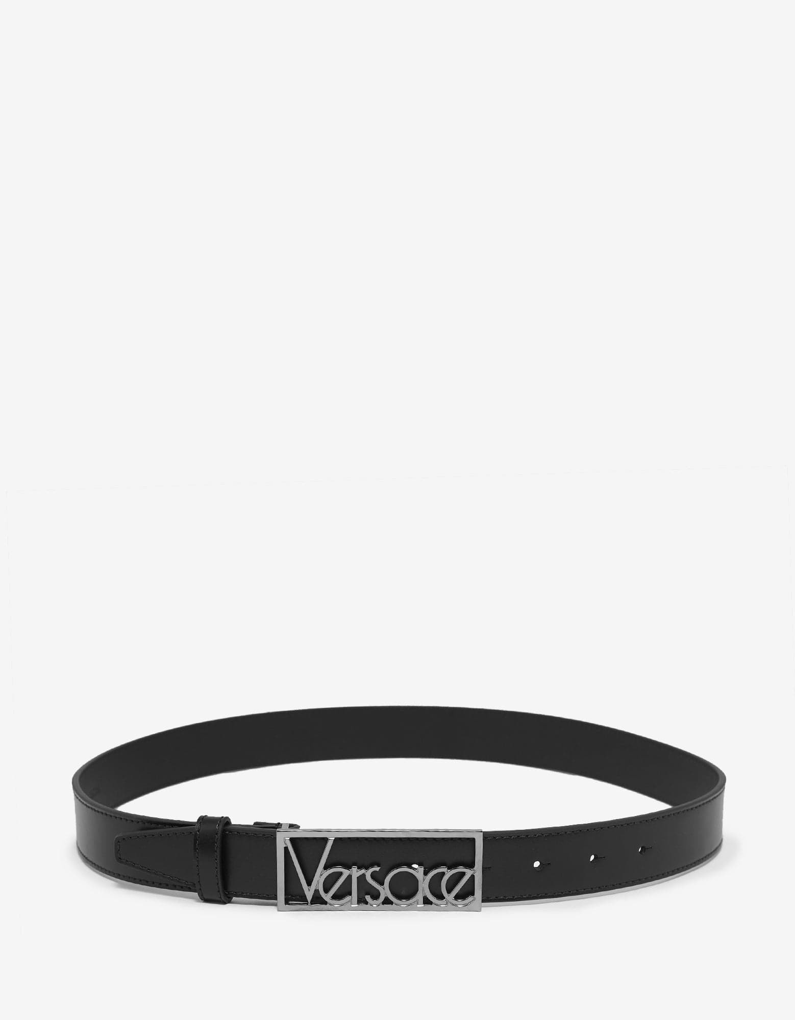 Versace Black Leather Belt with Silver Vintage Logo Buckle - 2