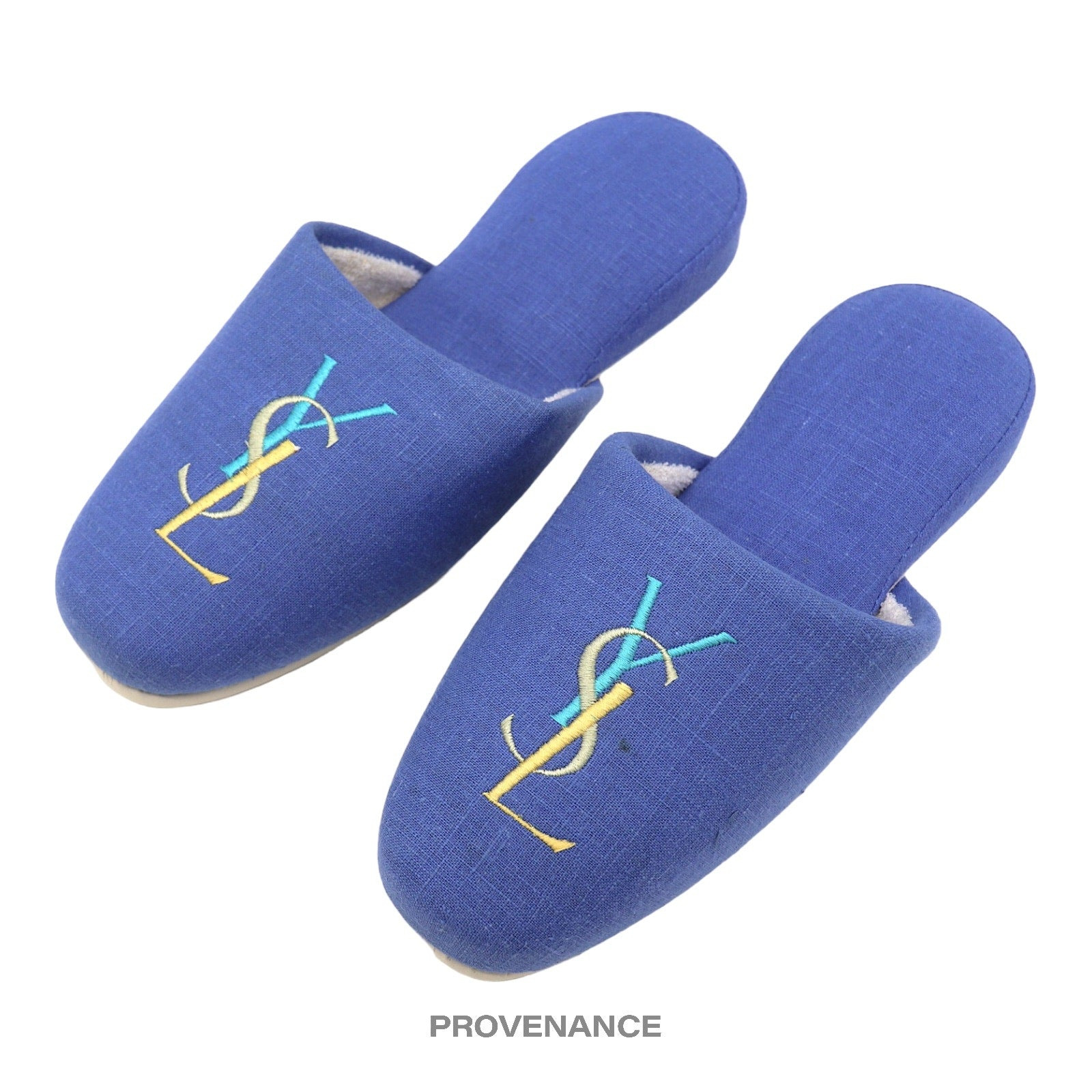 Yves Saint Laurent YSL Logo Slipper - Blue Canvas - 2