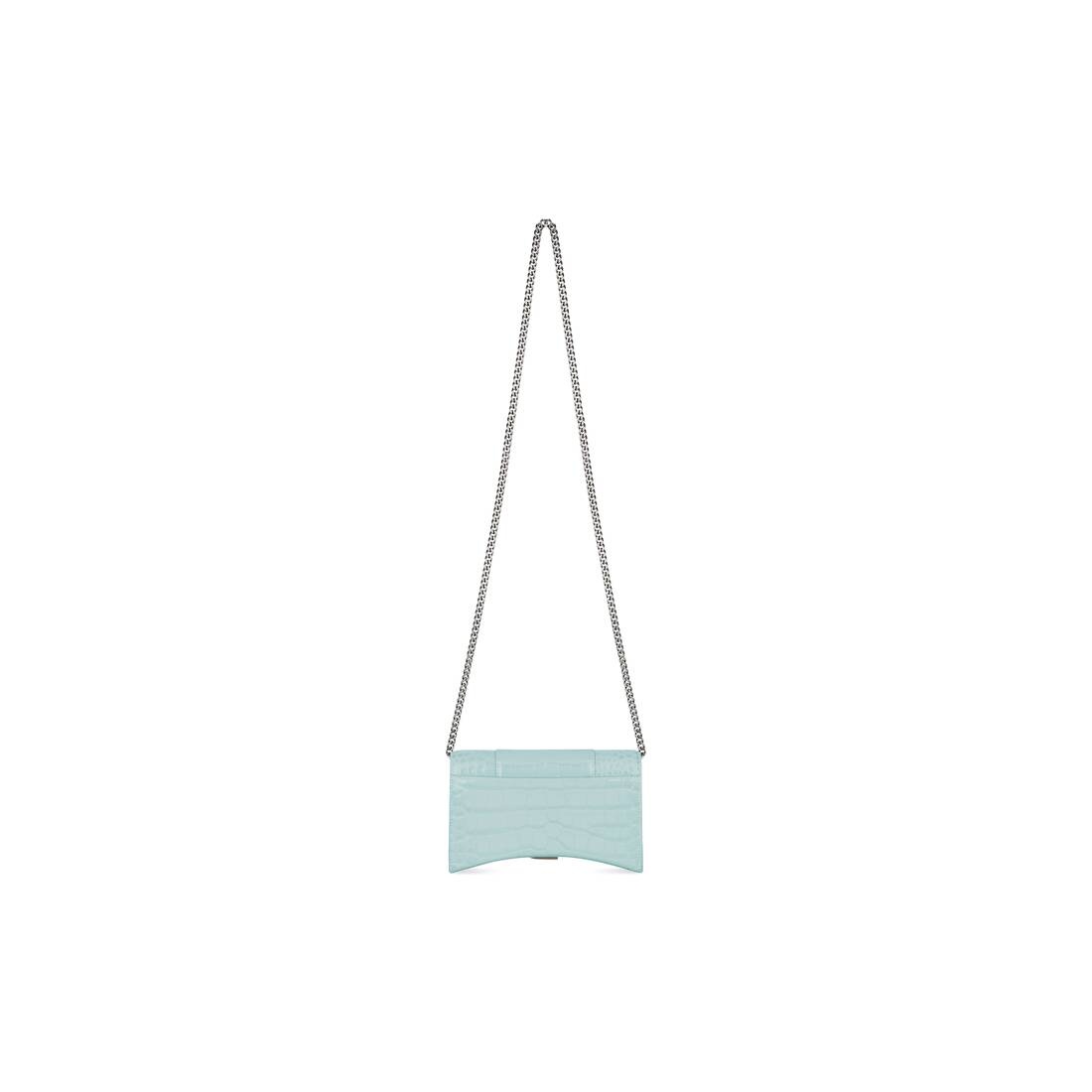 Women's Hourglass Wallet With Chain Crocodile Embossed  in Mint - 3