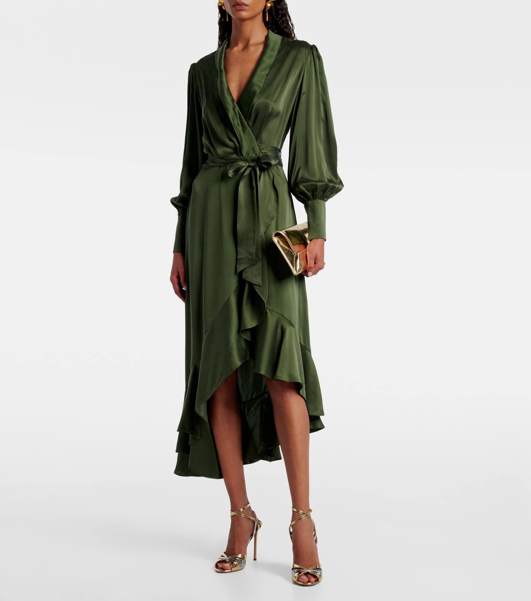 Asymmetric silk satin wrap dress - 2