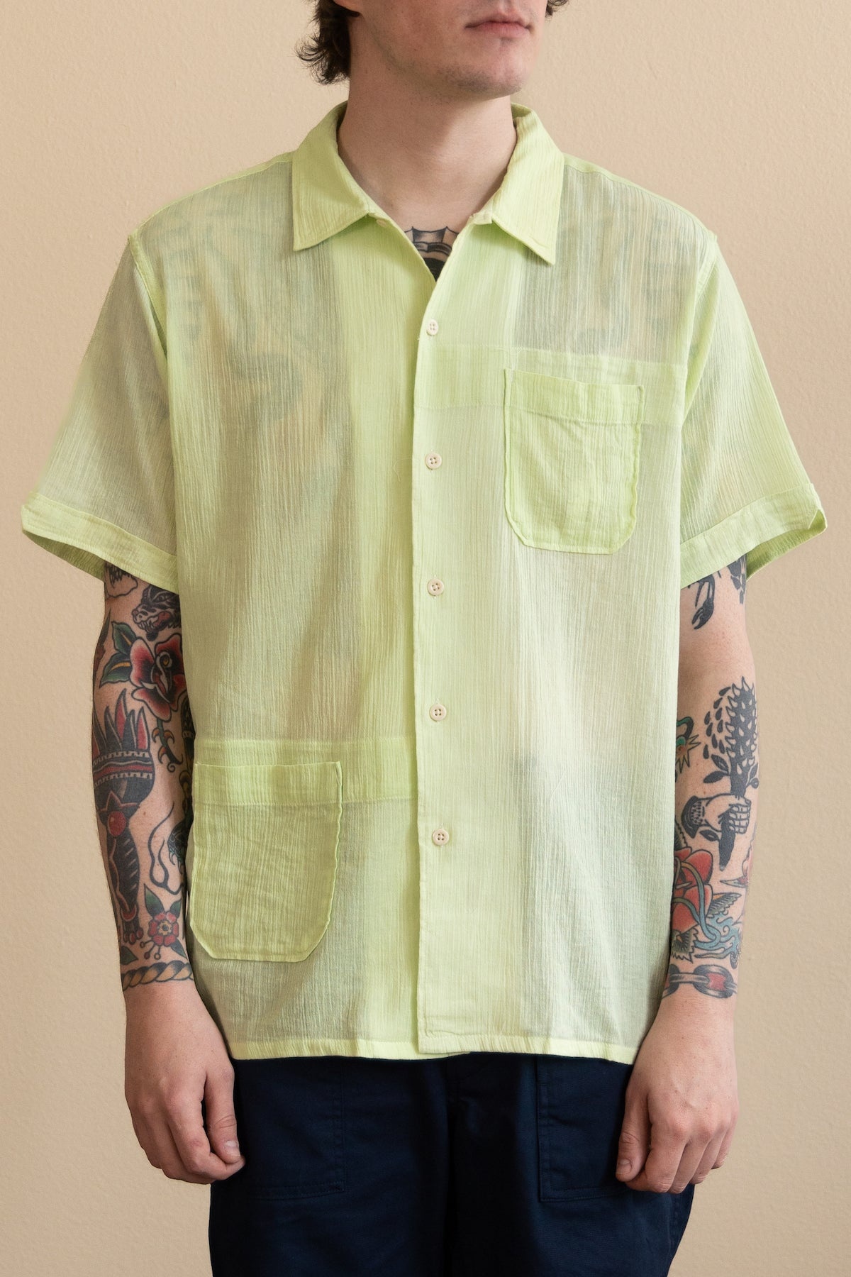 CAMP SHIRT - LIME COTTON CREPE - 3