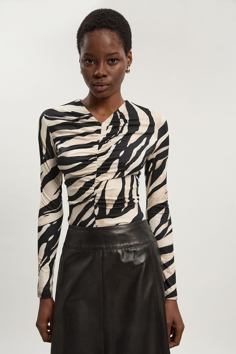 Zebra Print Crepe High Neck Top 1
