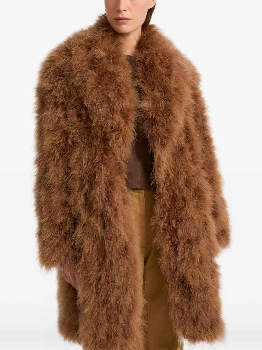 shawl-collar feather coat - 3