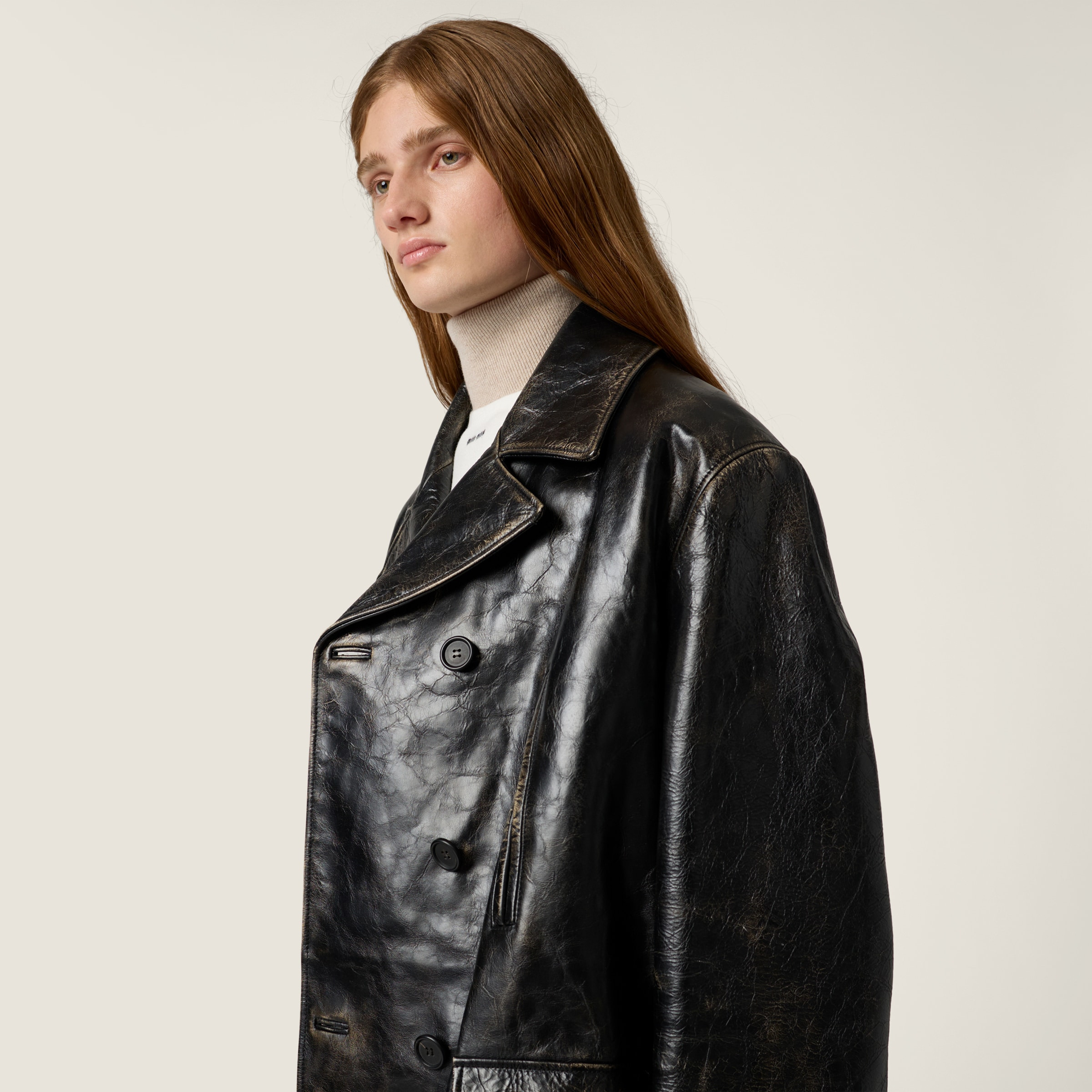 Double-breasted calf leather caban jacket - 4