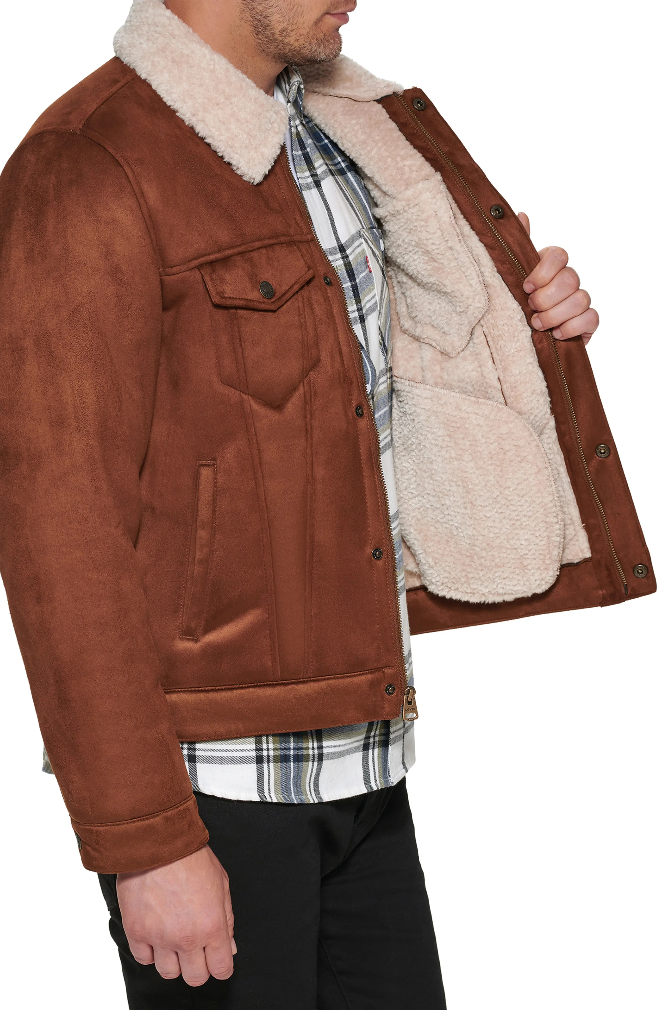 Faux Shearling Lined Trucker Jacket - 3