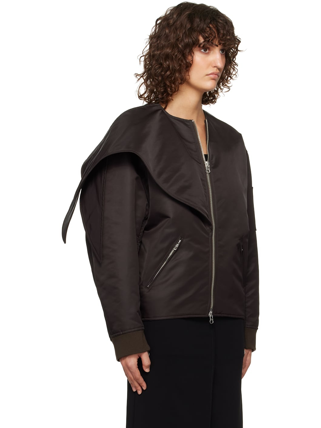 Brown Bow Collar Bomber Jacket - 2