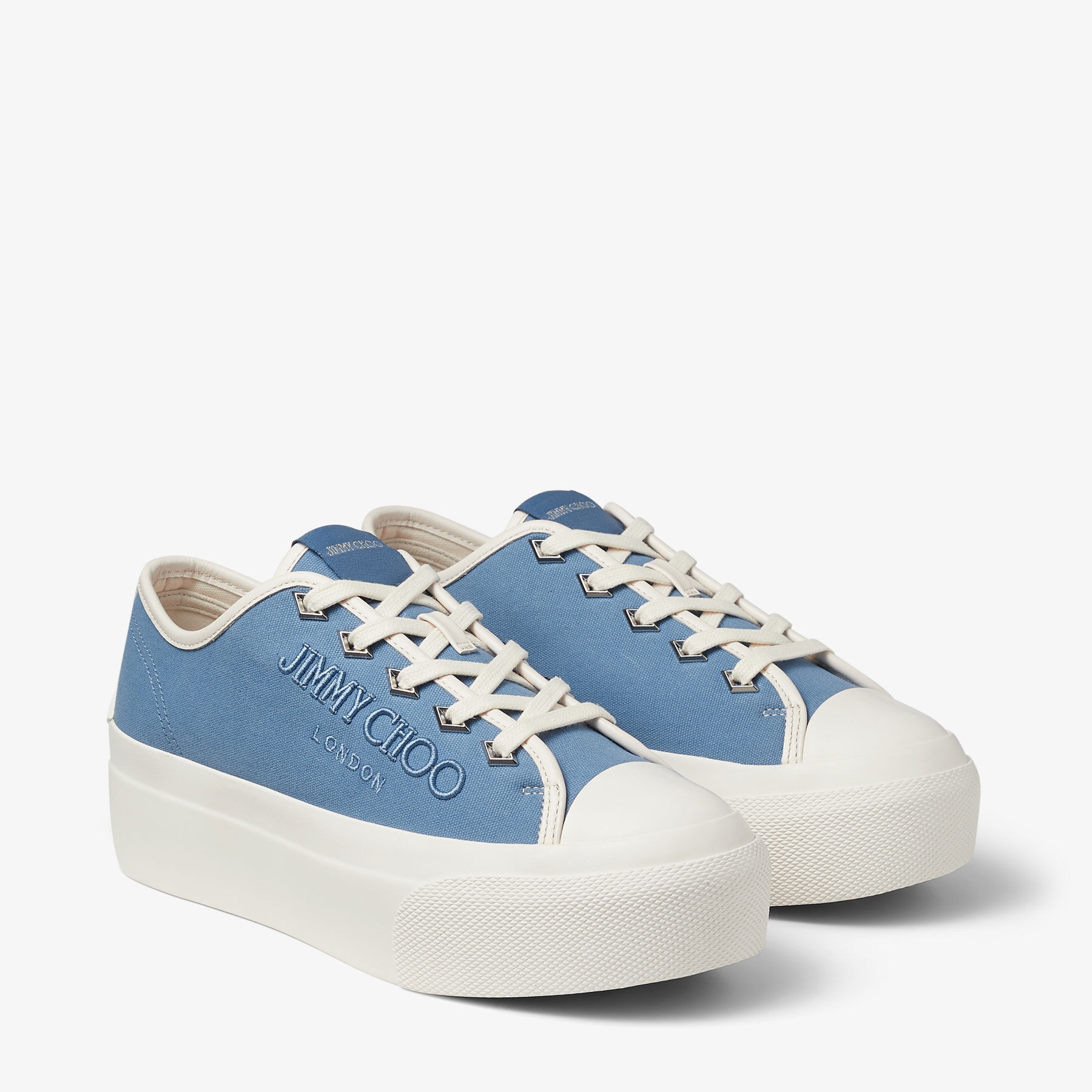 Palma Maxi/F
Denim and Latte Canvas Platform Trainers with Embroidered Logo - 2