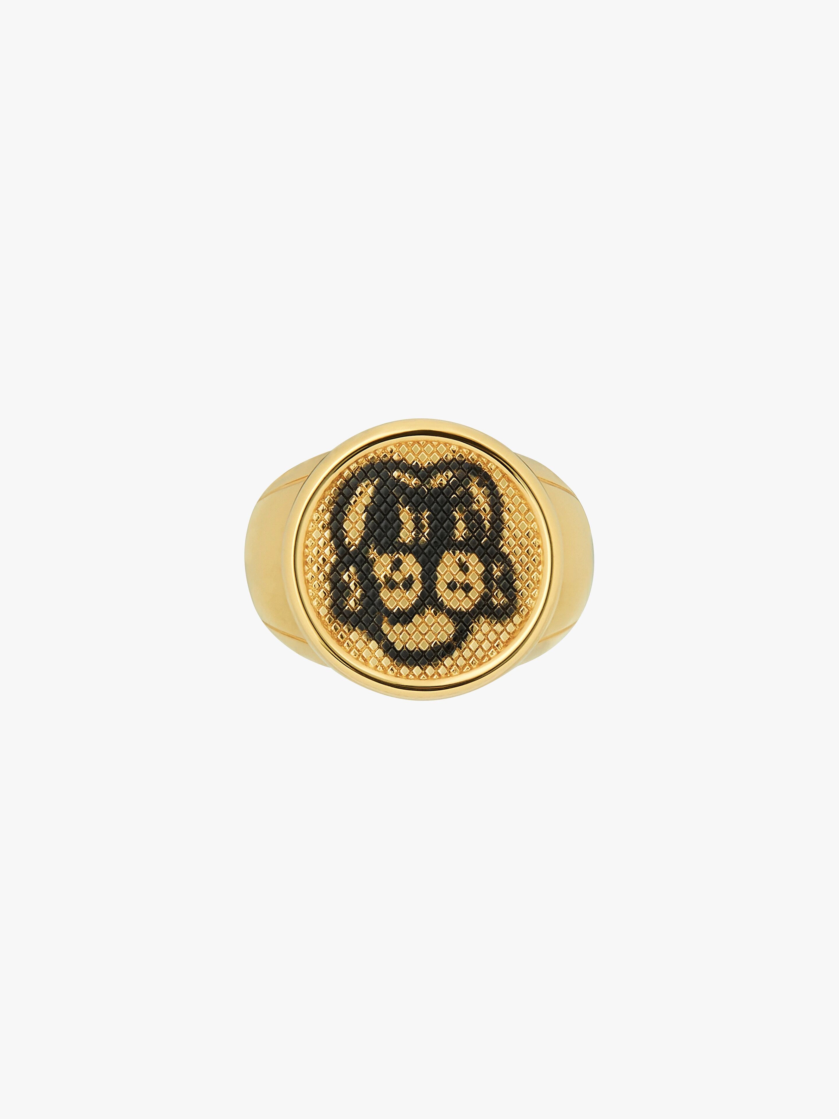 SIGNET RING WITH DOG TAG EFFECT PATTERN - 1