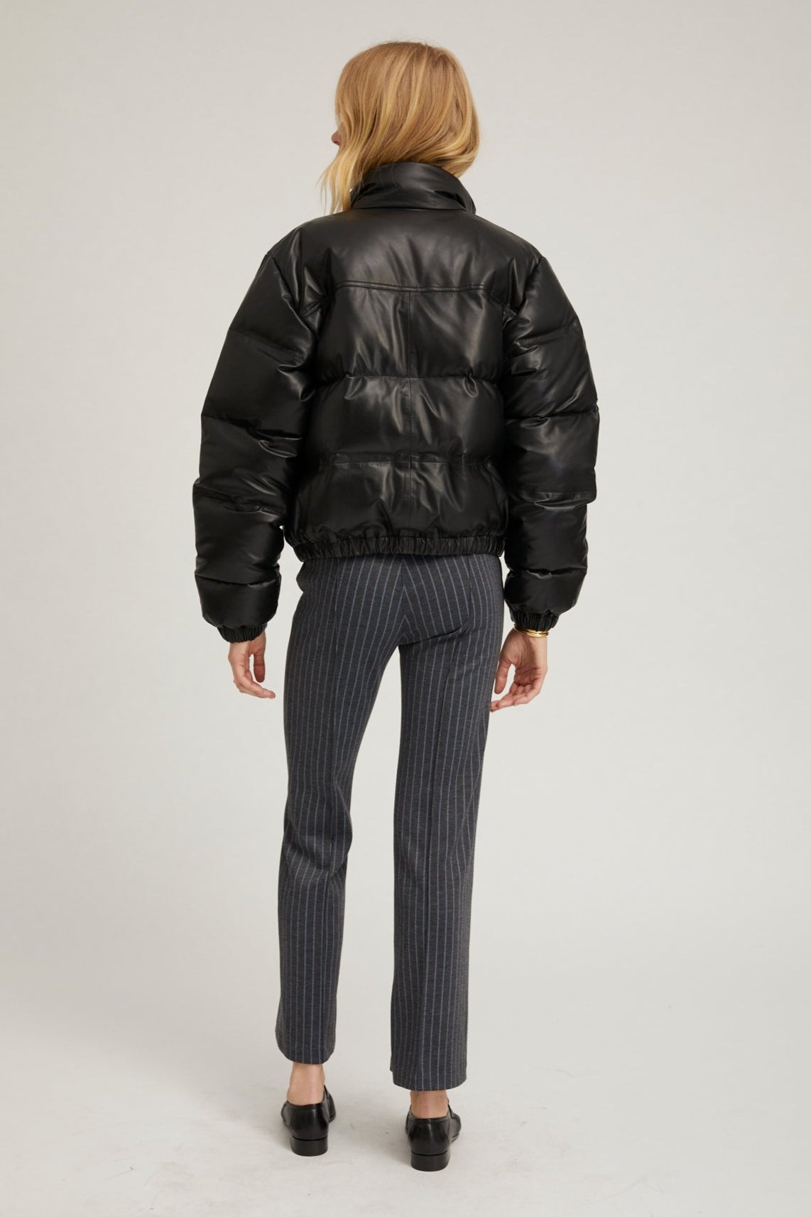 BLACK LEATHER PUFFER - 4