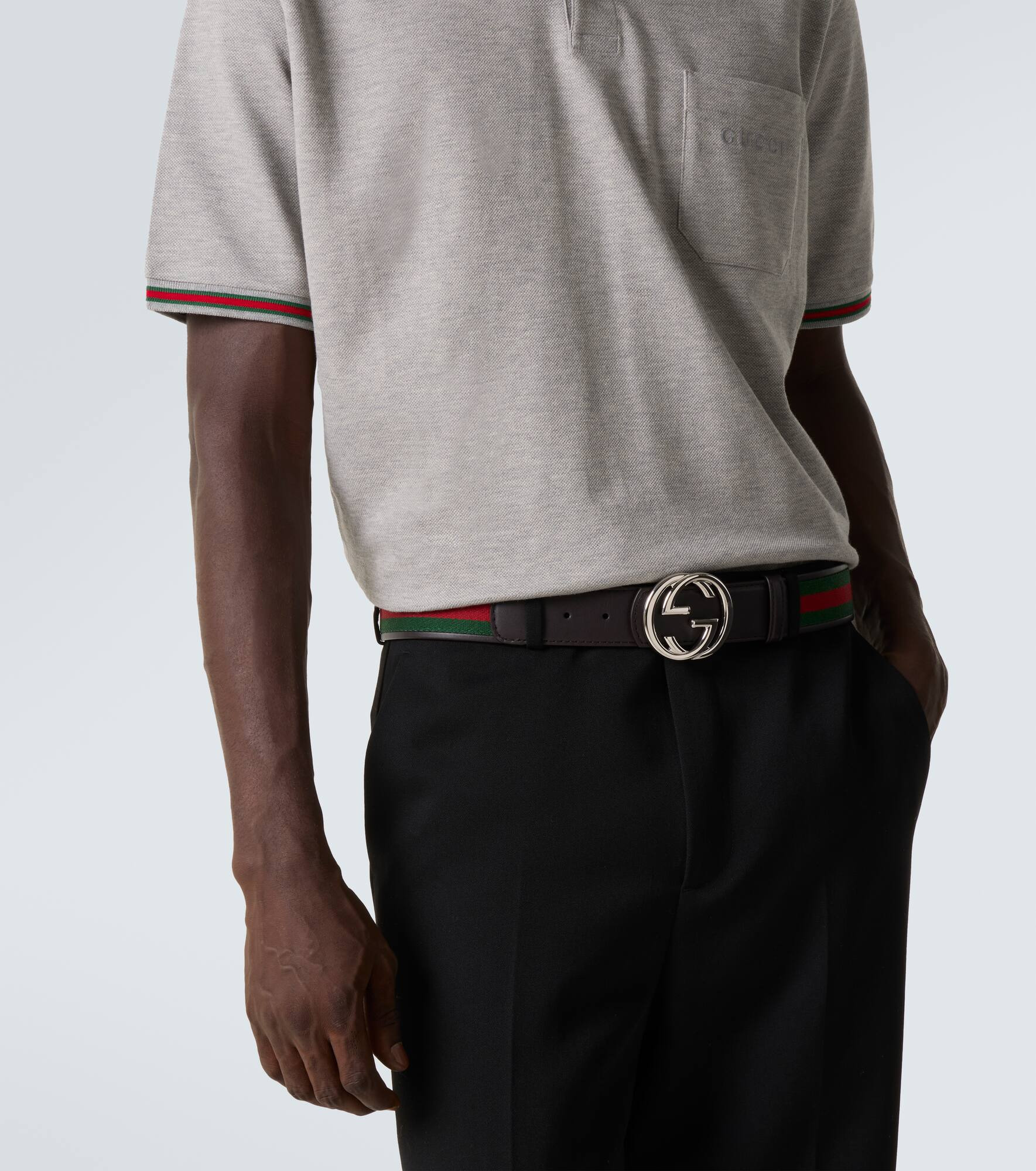 Interlocking G Web leather belt - 2