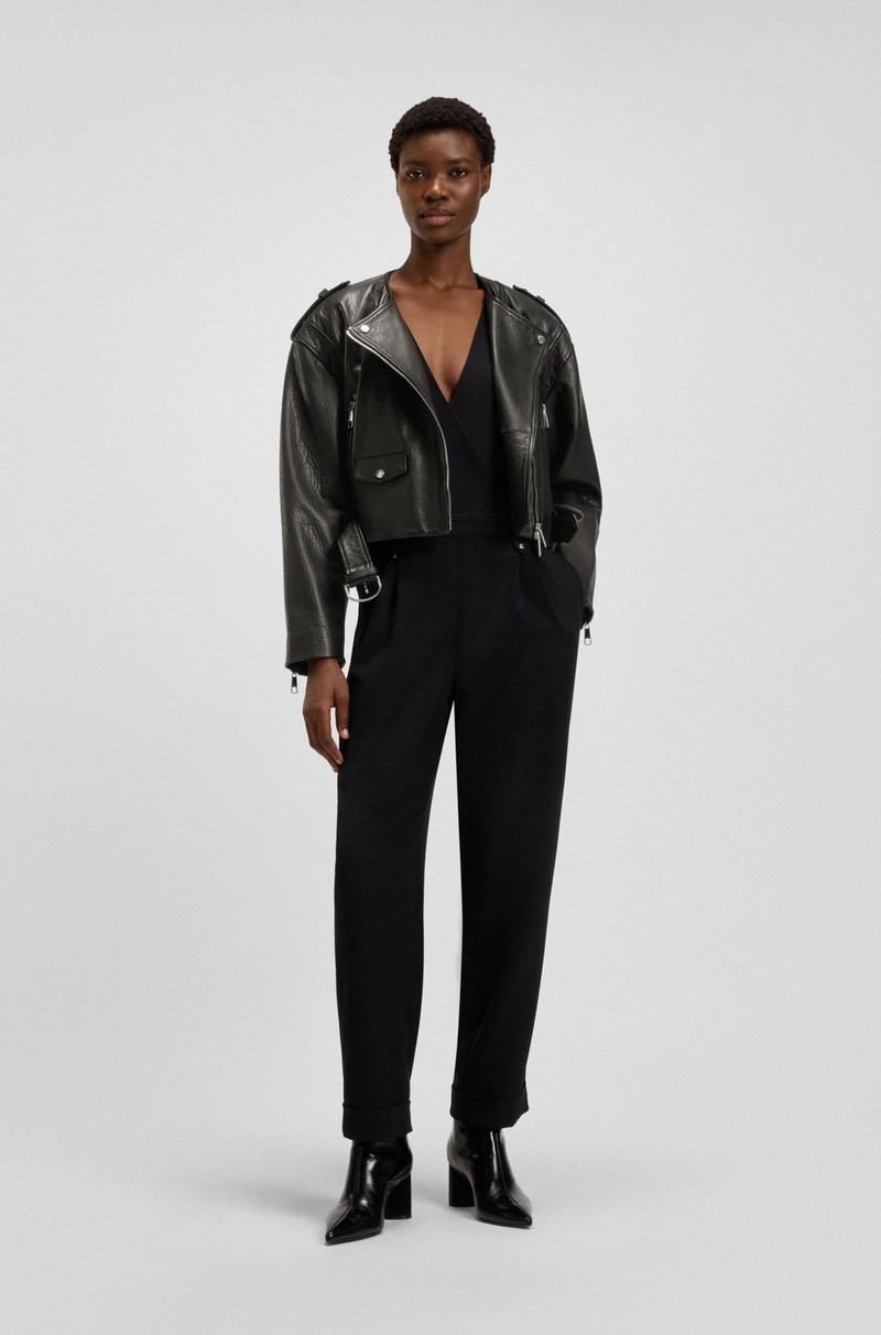 BOSS GRAINED-LEATHER BIKER JACKET WITH CROPPED LENGTH outlook