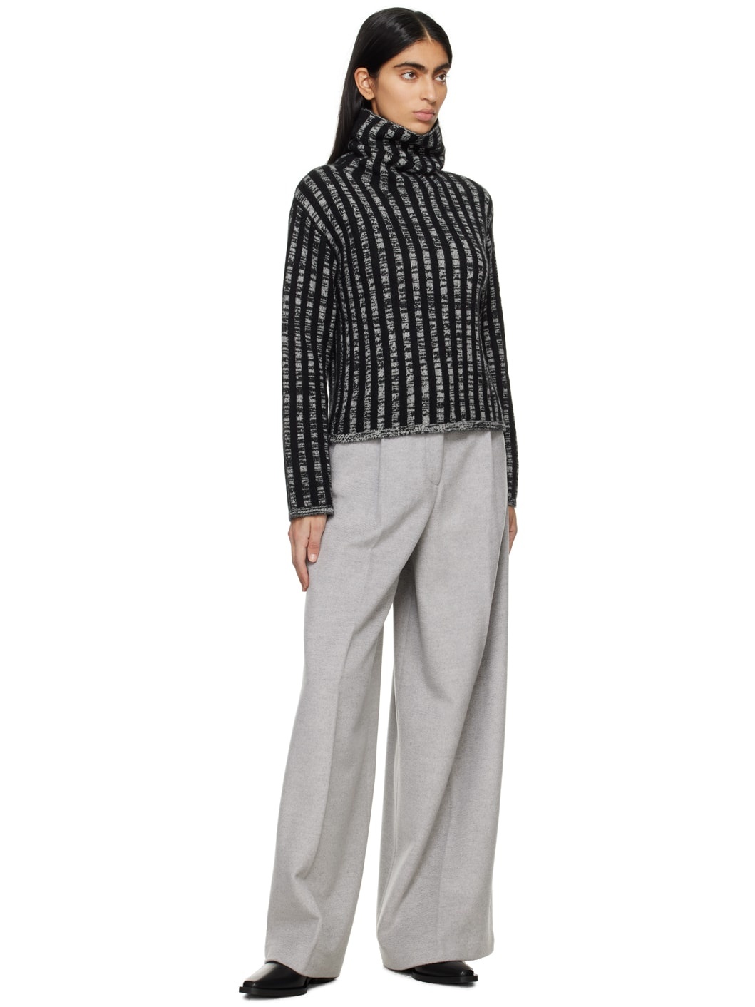 Black & Gray Stripes Animation Turtleneck - 4