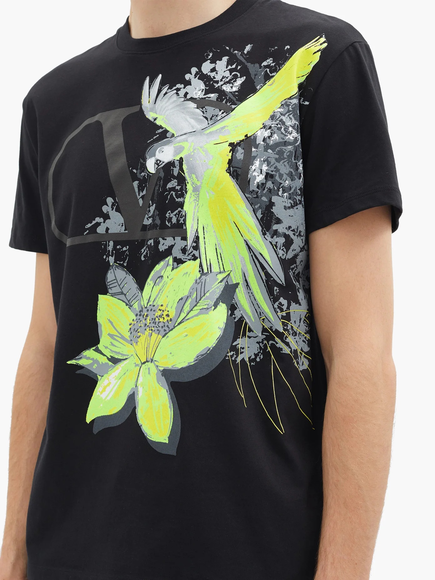 Jungle parrot-print V-logo cotton T-shirt - 3