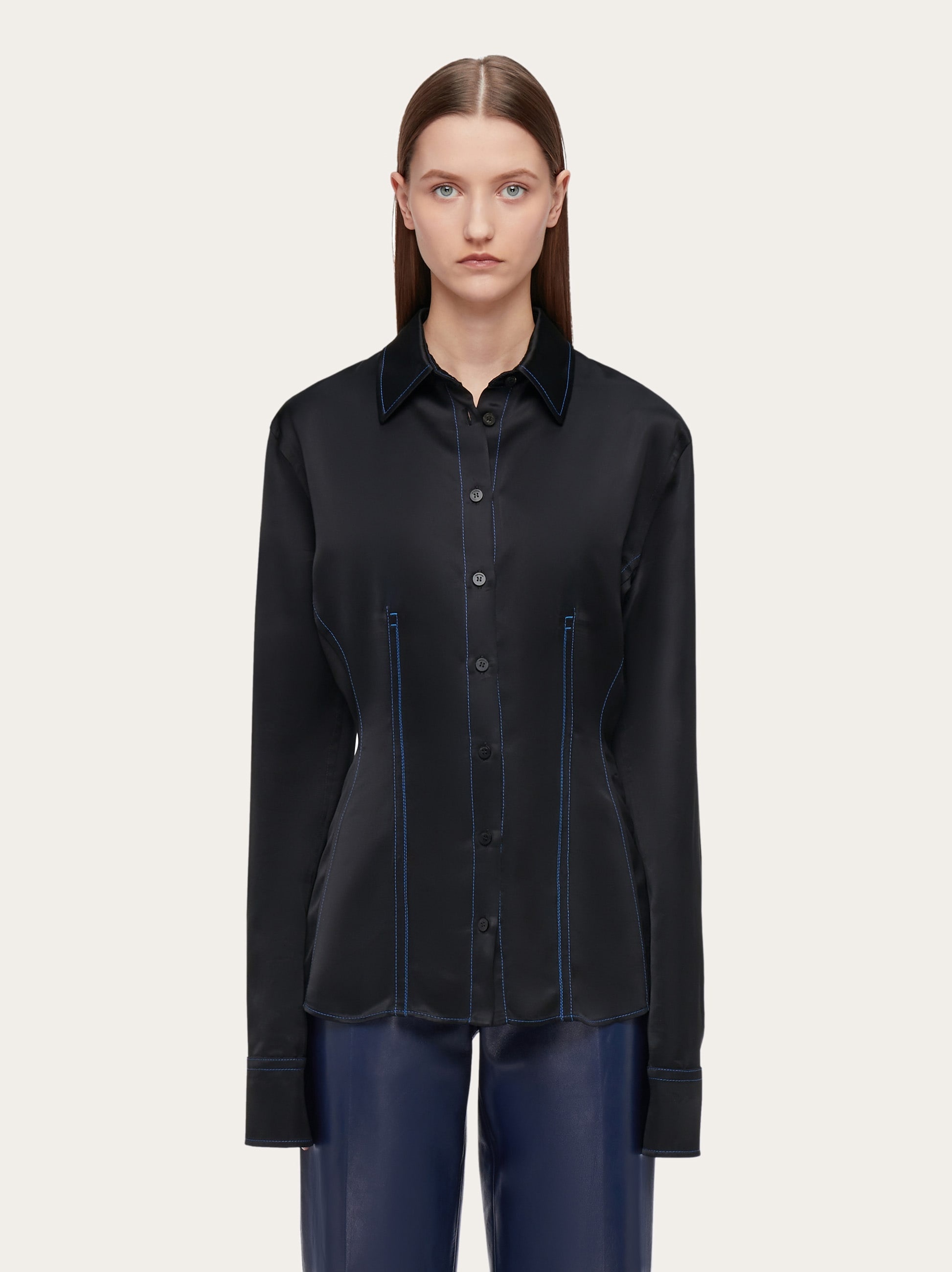Viscose shirt with tonal darts - 2
