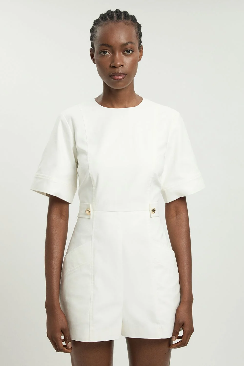Petite Tailored Linen Gold Button Detail Playsuit - 1