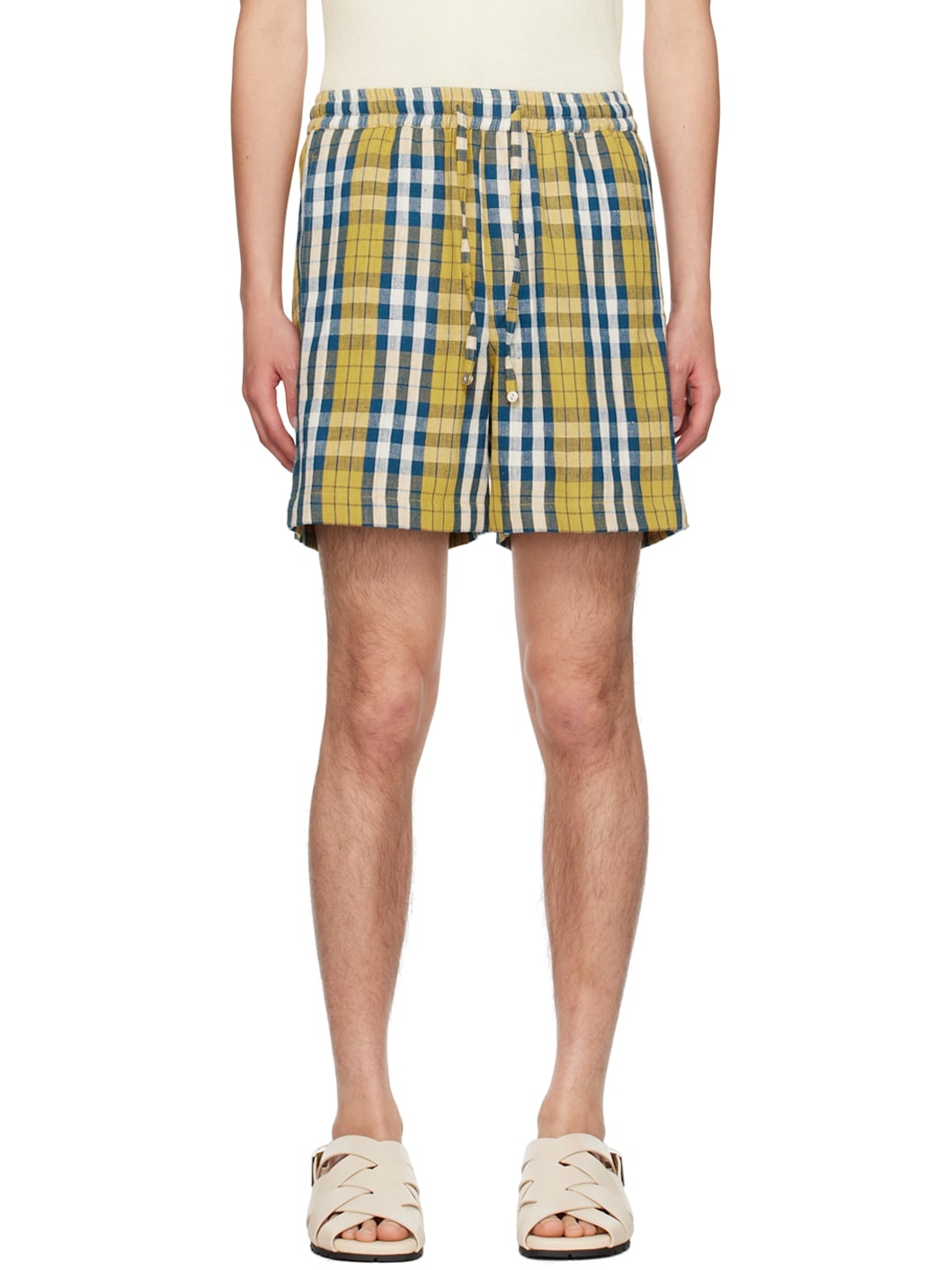 Yellow & Blue Check Shorts - 1