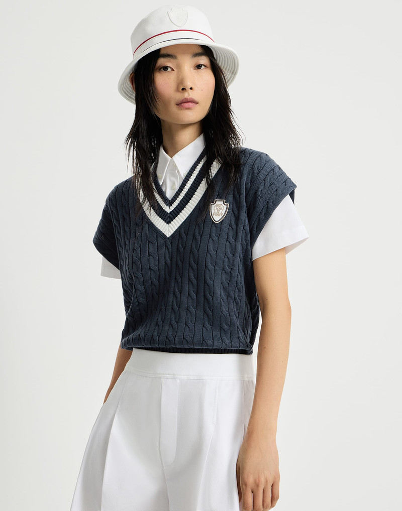 Cotton cable knit T-shirt with logo 5