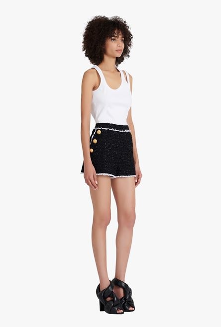 High-waisted black and white tweed shorts - 7