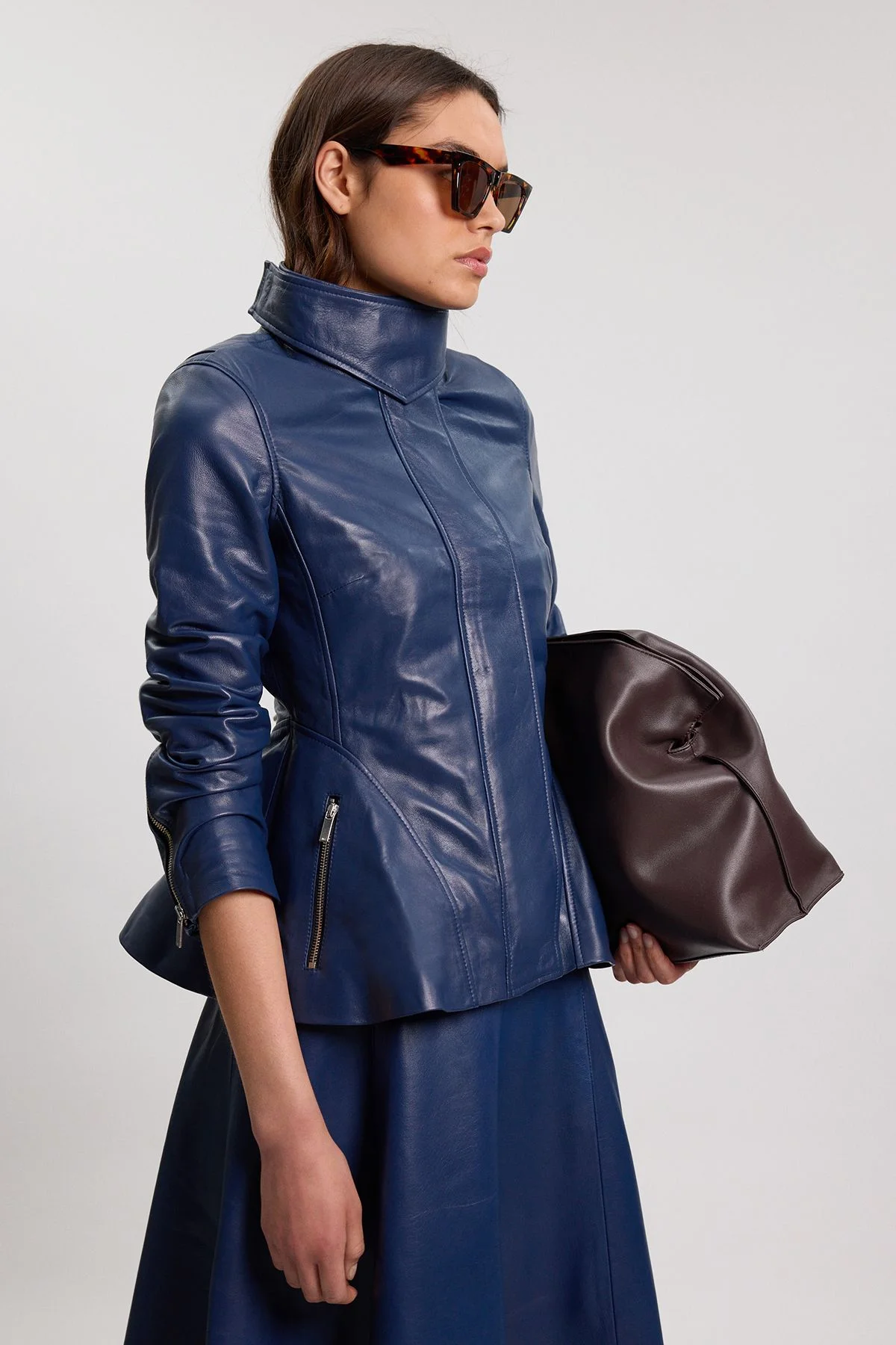 Leather Zip Up Peplum Jacket - 1