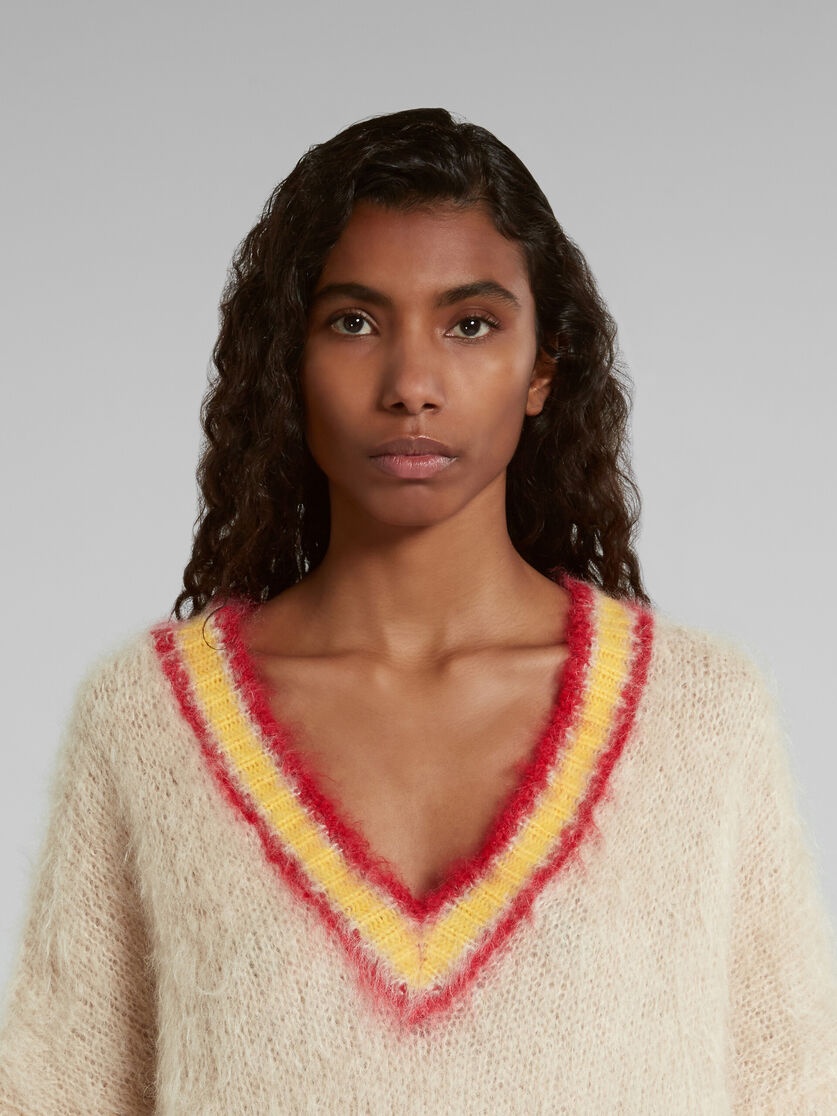 TAN MOHAIR JUMPER WITH STRIPED TRIMS - 4