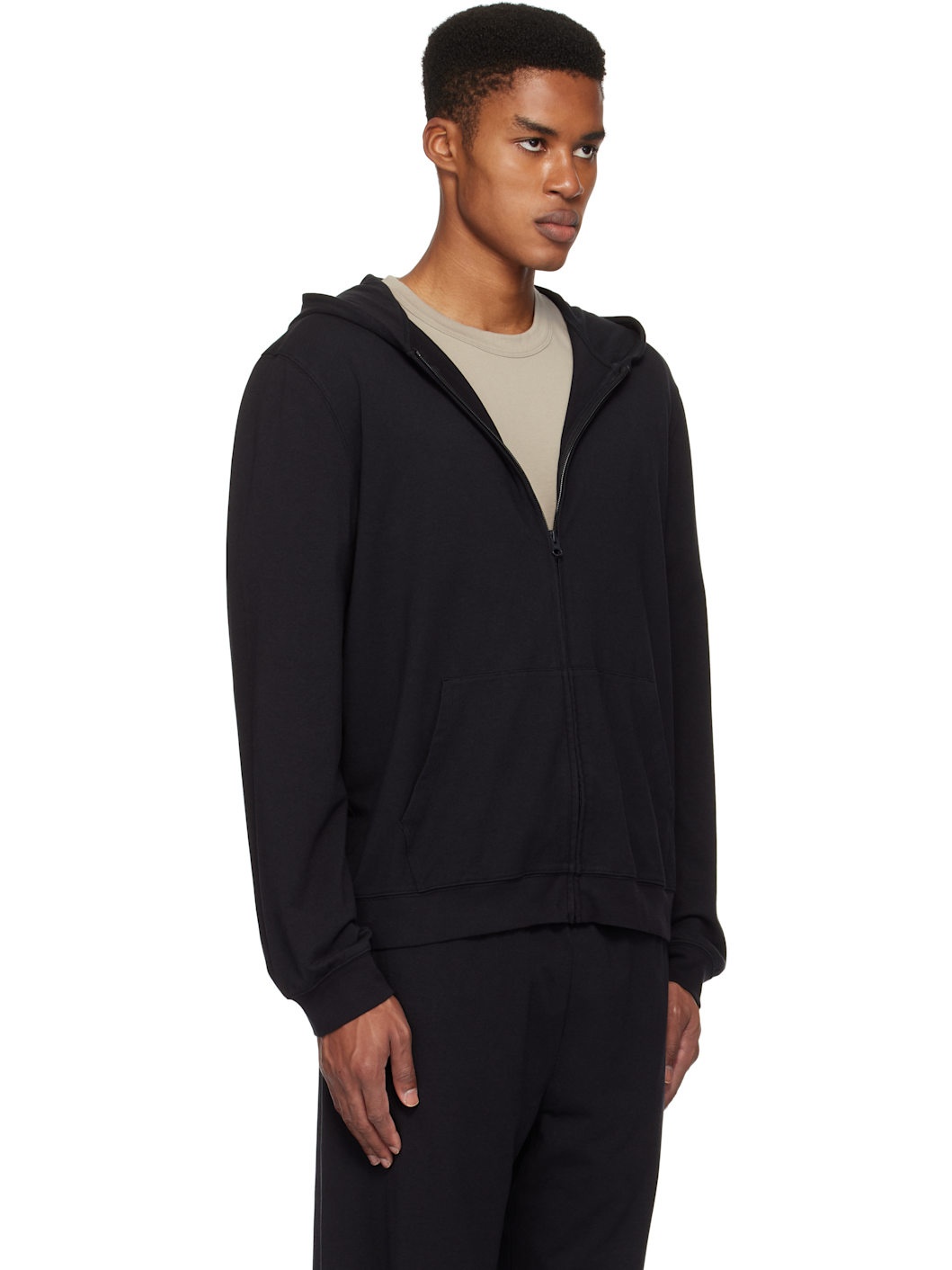 Black Jersey Lounge Zip Up Hoodie - 2