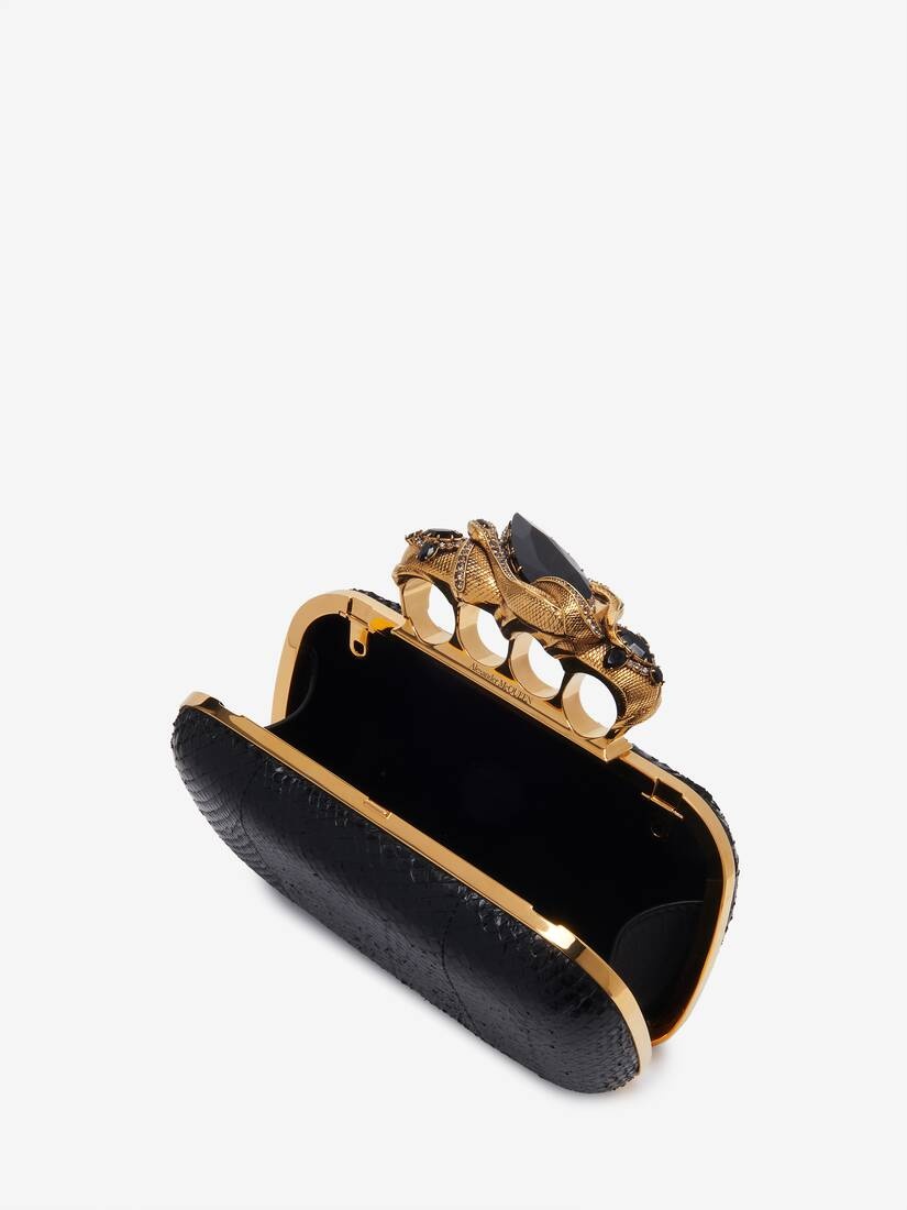 Women's Snake Knuckle Clutch in Black - 5