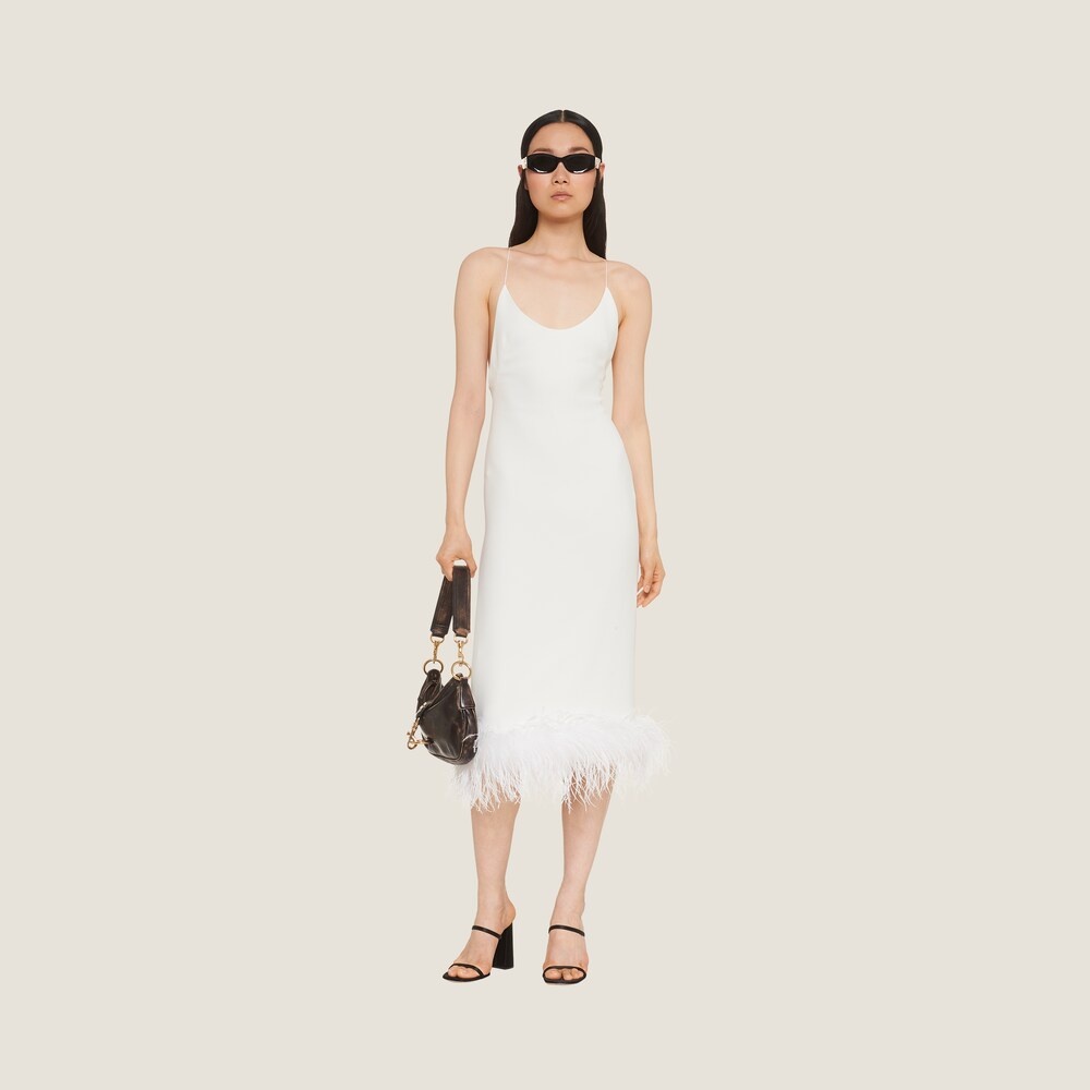 Stretch cady dress with feathers - 2