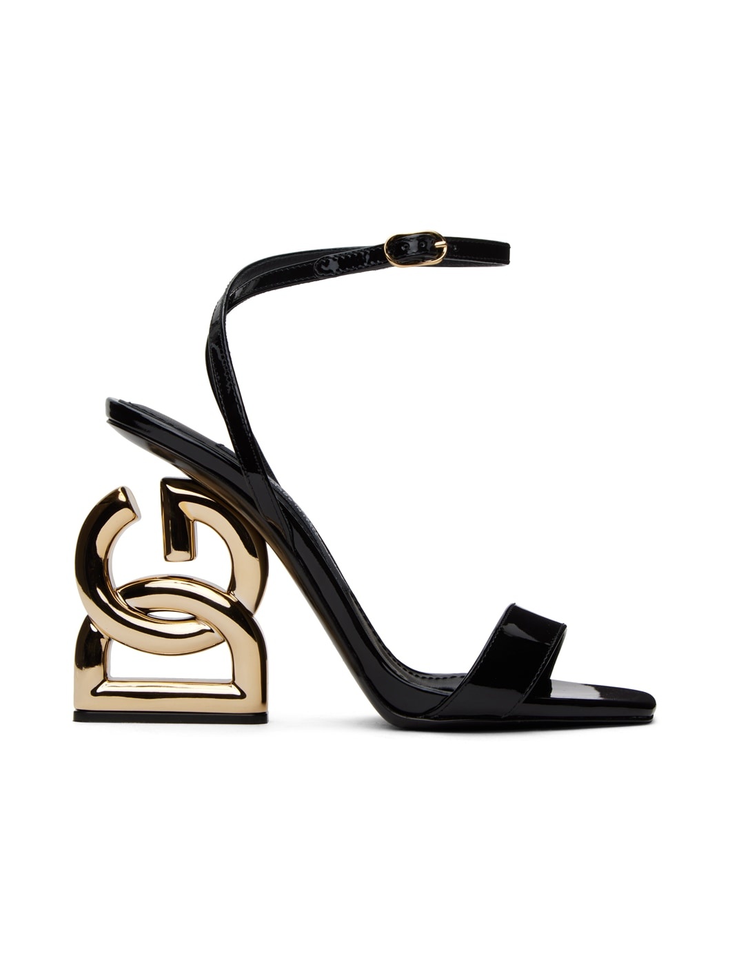 Black Patent Leather Heeled Sandals - 1