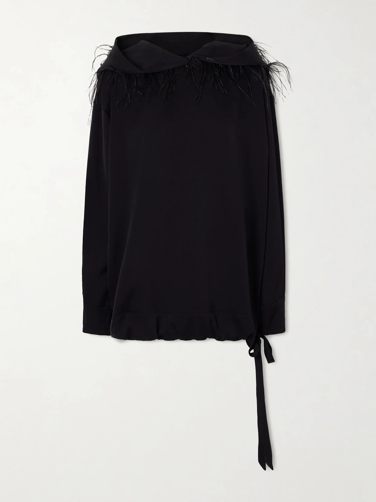 Aly Feather-trimmed Silk-blend Hoodie - 1
